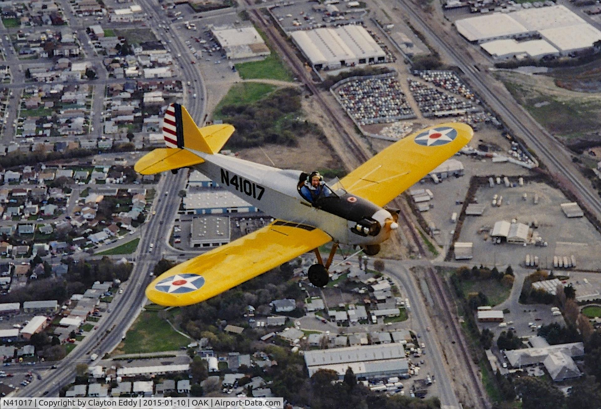 N41017, 1969 Bowers Fly Baby 1A C/N 67-13, Fly Baby over Richmond California. Early 90's.