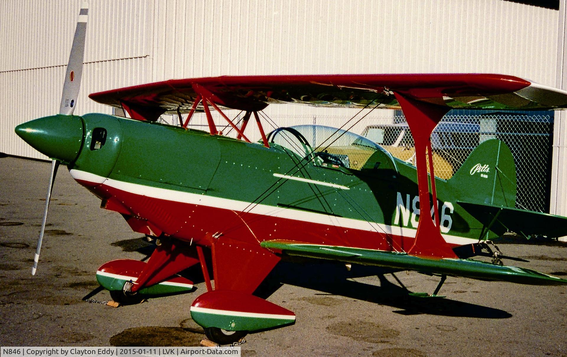 N846, 1992 Aviat Pitts S-2B Special C/N 5257, N846 at Livermore Airport in California. Early 90's.