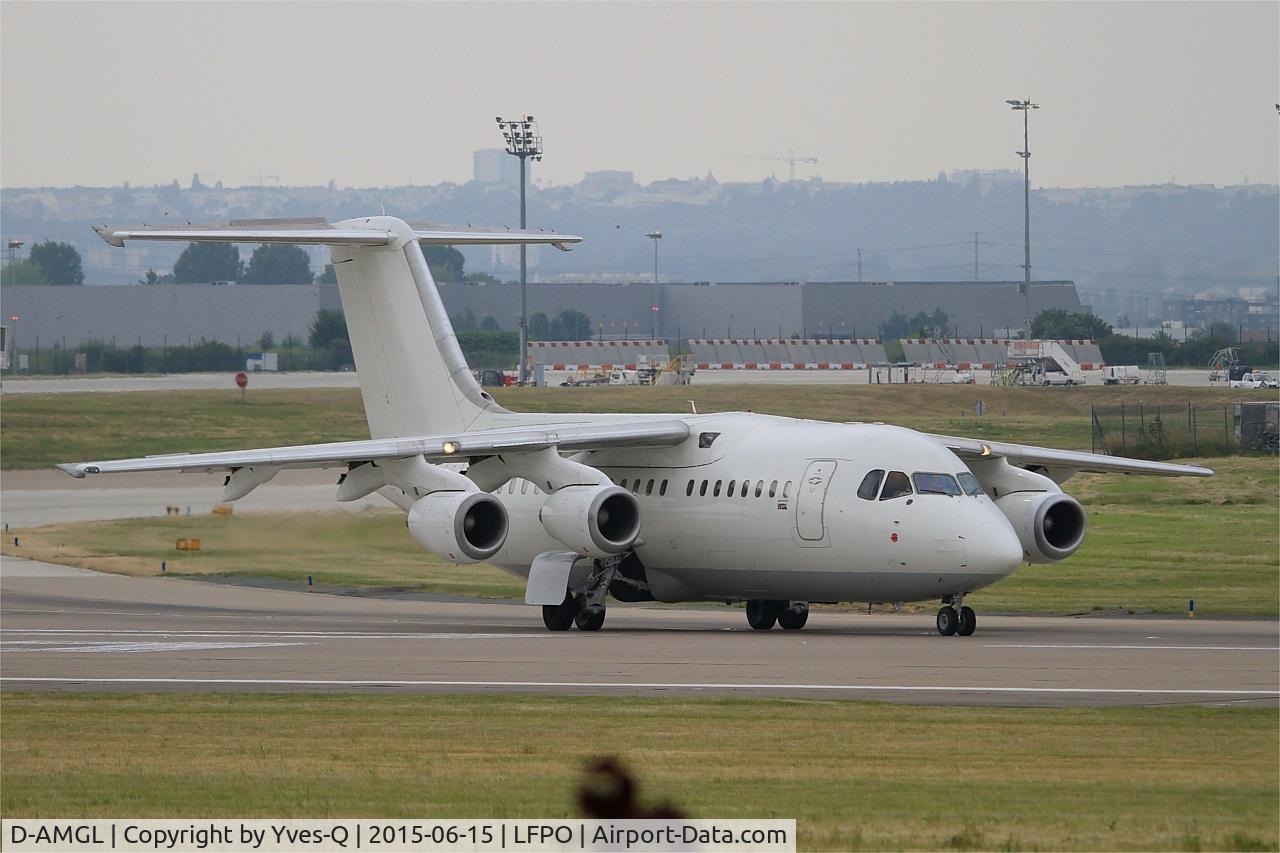D-AMGL, 1986 British Aerospace BAe.146-200 C/N E2055, British Aerospace BAe.146-200, Lining up prior take off rwy 08, Paris-Orly Airport (LFPO-ORY)