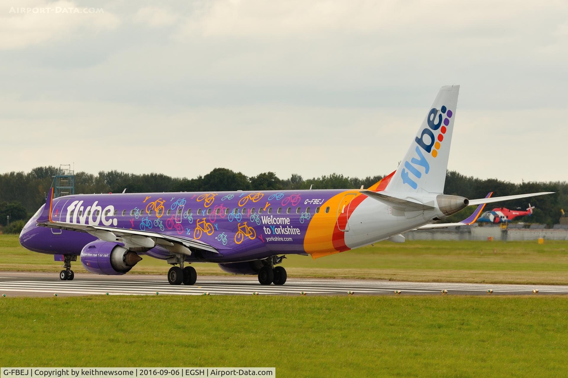 G-FBEJ, 2007 Embraer 195LR (ERJ-190-200LR) C/N 19000155, Leaving Norwich for Malaga.