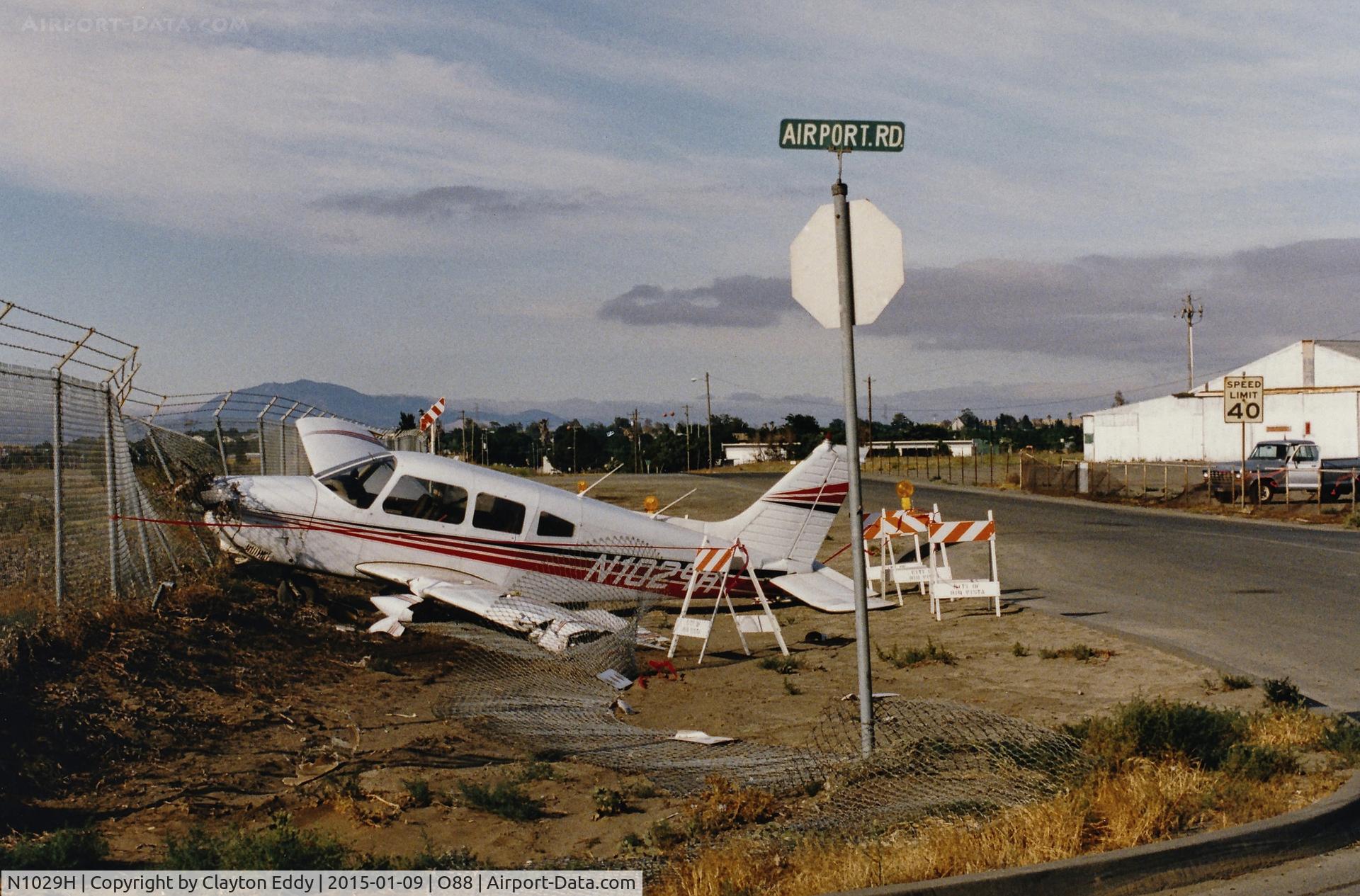 N1029H, Piper PA-28-181 C/N 28-7790278, N1029H at old Rio Vista Airport in California. Aircraft had a engine failure while in cruise and attempted a downwind landing at the old Rio Vista Airport.