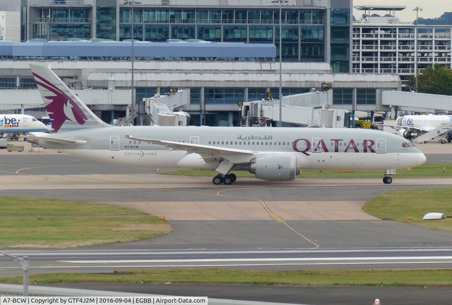 A7-BCW, 2015 Boeing 787-8DZ Dreamliner C/N 38341, A7-BCW at Birmingham 4.9.16