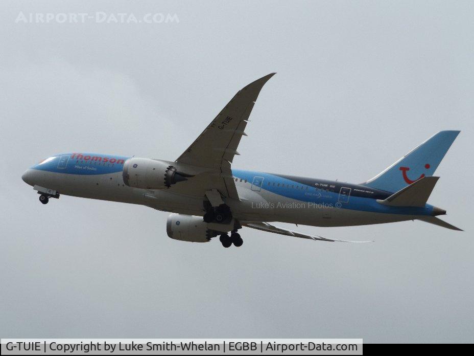 G-TUIE, 2014 Boeing 787-8 Dreamliner C/N 37227, Departing from Birmingham.
