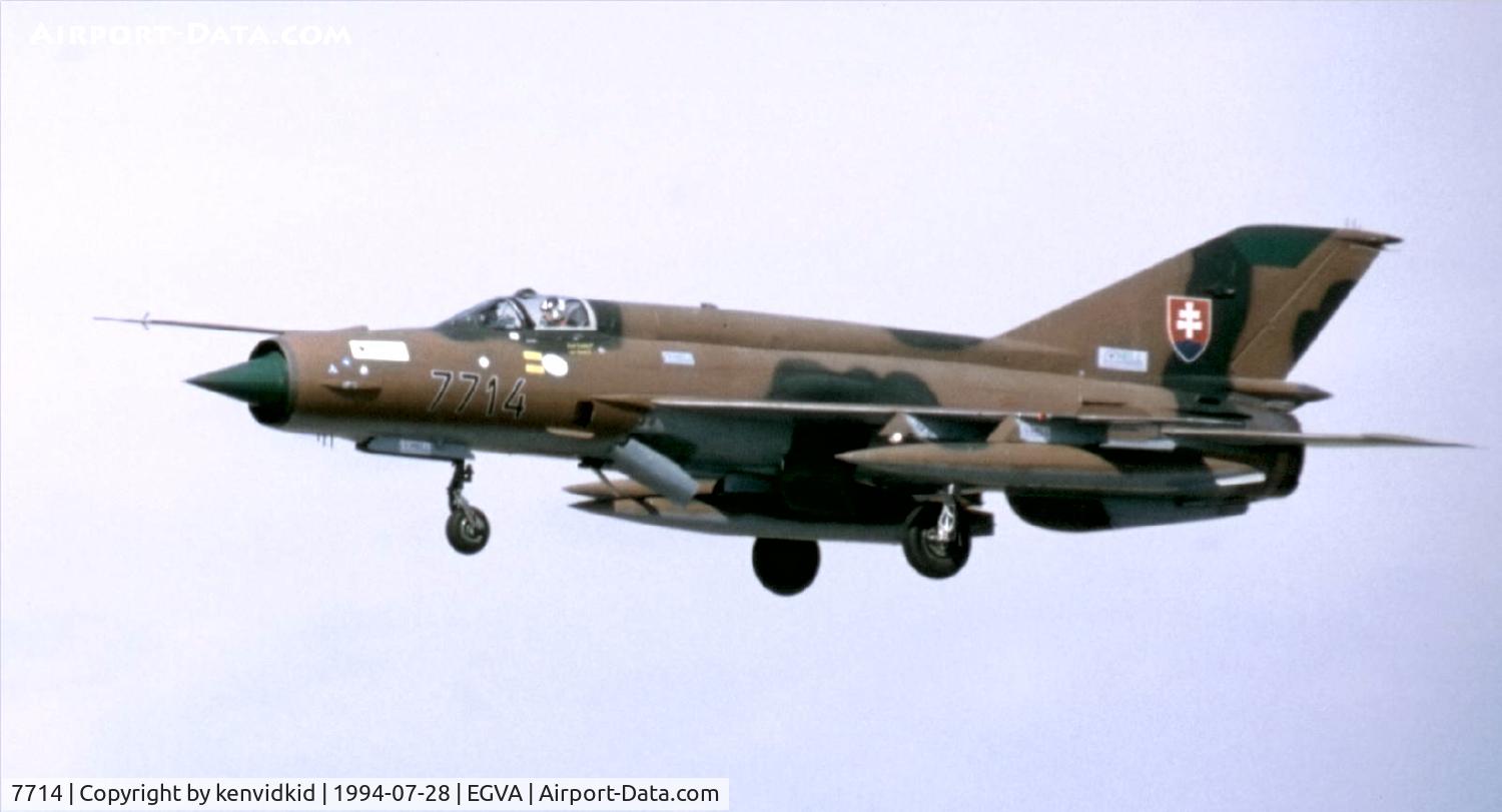 7714, 1973 Mikoyan-Gurevich MiG-21MF C/N 967714, Slovak Air Force arriving at RIAT.