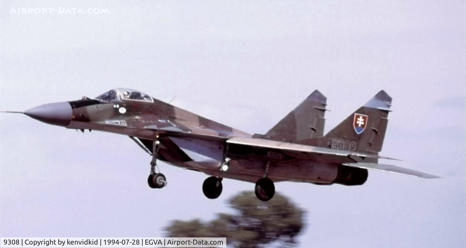 9308, Mikoyan-Gurevich MiG-29A C/N 263983, Slovak Air Force arriving at RIAT.