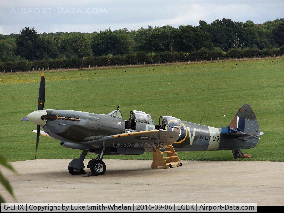 G-LFIX, 1944 Supermarine 509 Spitfire LF.IX (T.IX) C/N CBAF.8463, Parked on the apron at Sywell Aerodrome.