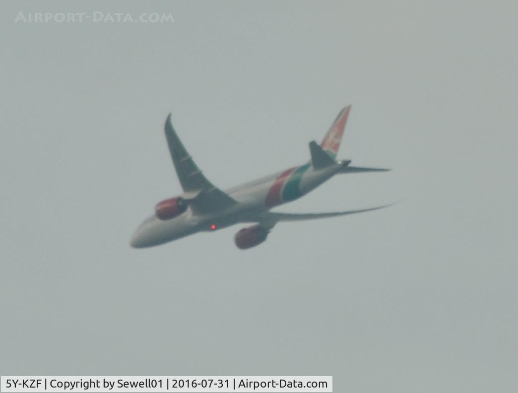 5Y-KZF, 2014 Boeing 787-8 Dreamliner C/N 36043, Overhead Walton-on-Thames