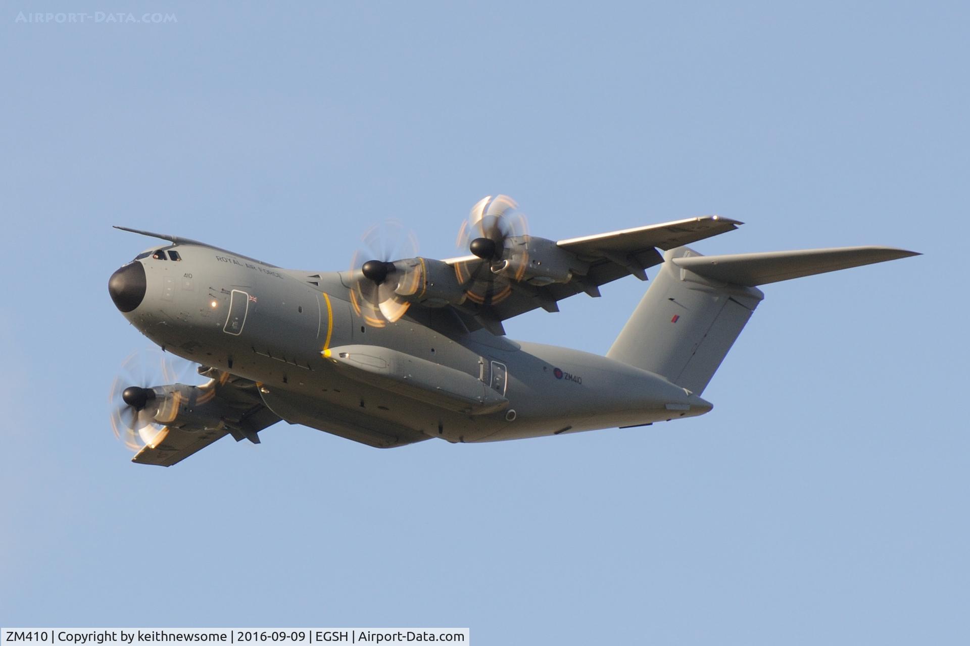 ZM410, 2016 Airbus A400M-180 Atlas C.1 C/N 038, Leaving Norwich following ILS approach.