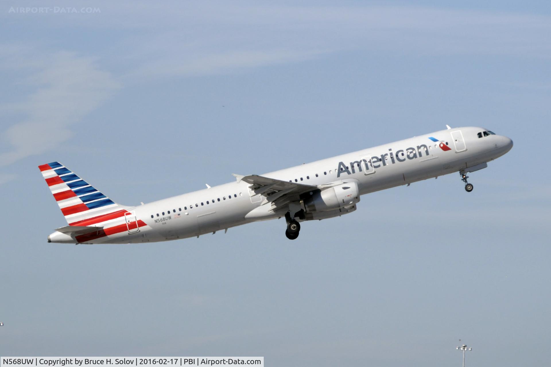 N568UW, 2013 Airbus A321-231 C/N 5751, Takeoff from PBI, sporting new livery