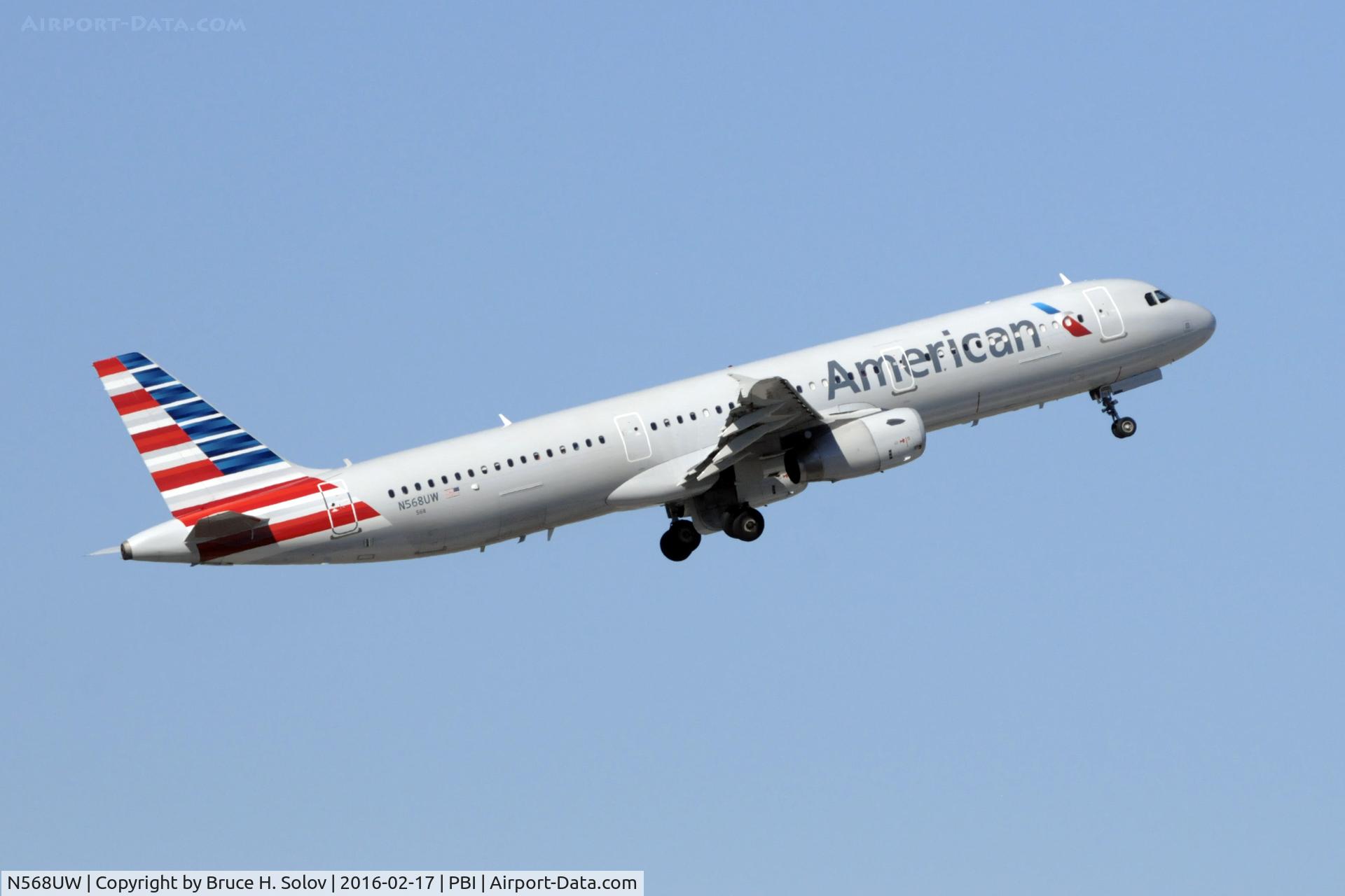 N568UW, 2013 Airbus A321-231 C/N 5751, Takeoff from PBI