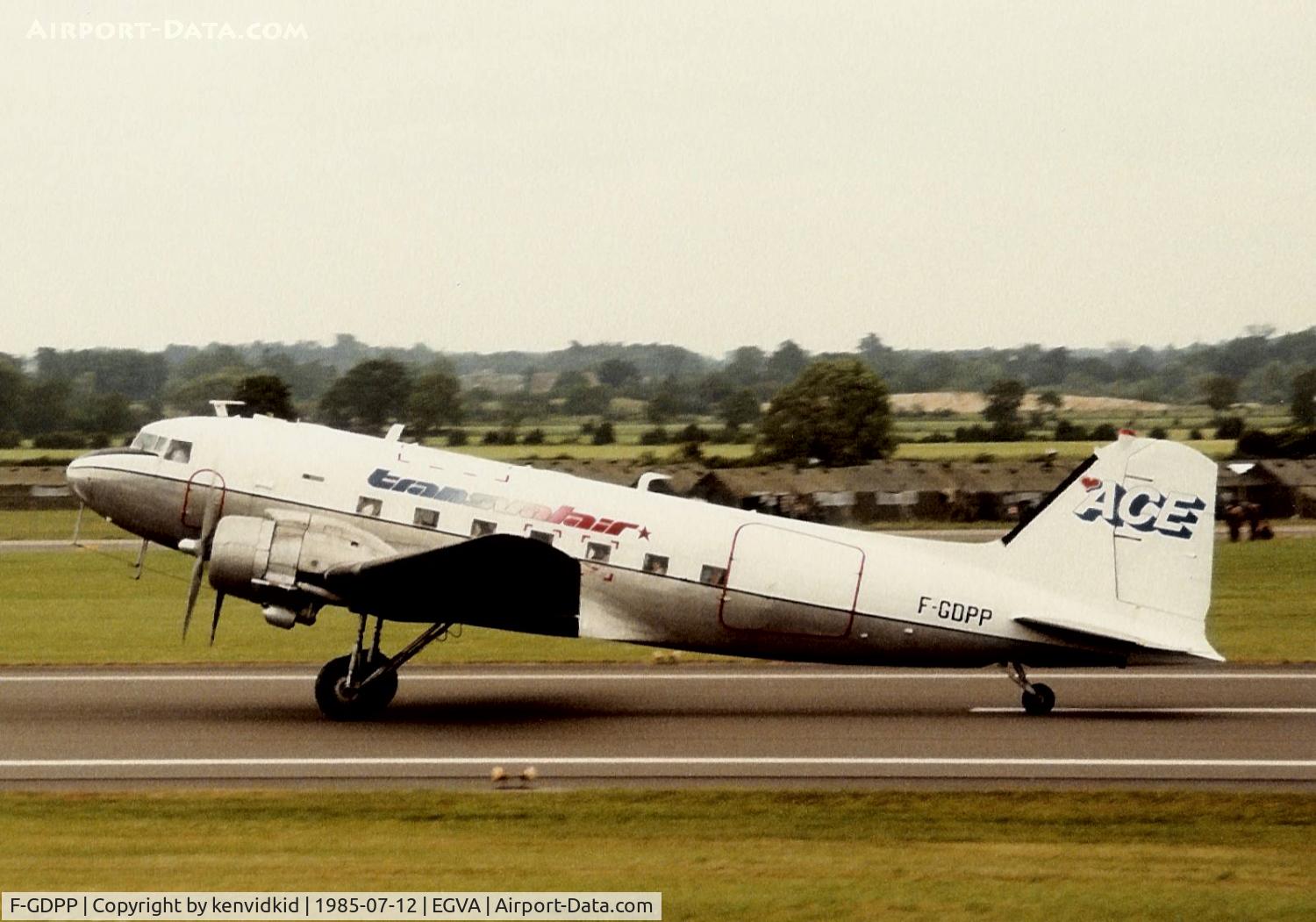 F-GDPP, 1943 Douglas C-47A-1-DL  Skytrain C/N 9172, ACE Transvalair arriving at IAT.