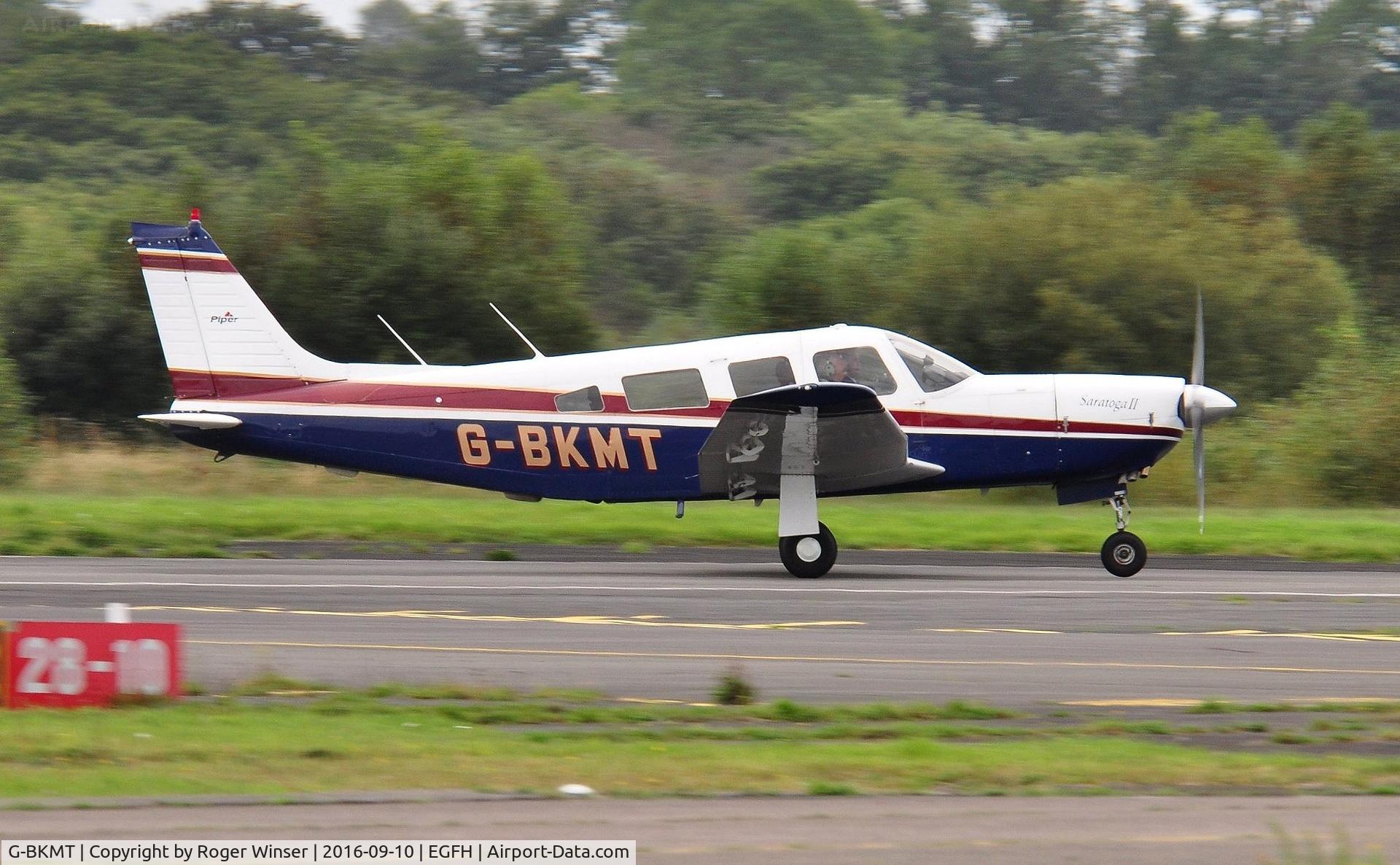 G-BKMT, 1981 Piper PA-32R-301 Saratoga SP C/N 32R-8213013, Resident Saratoga SP departing Runway 28.