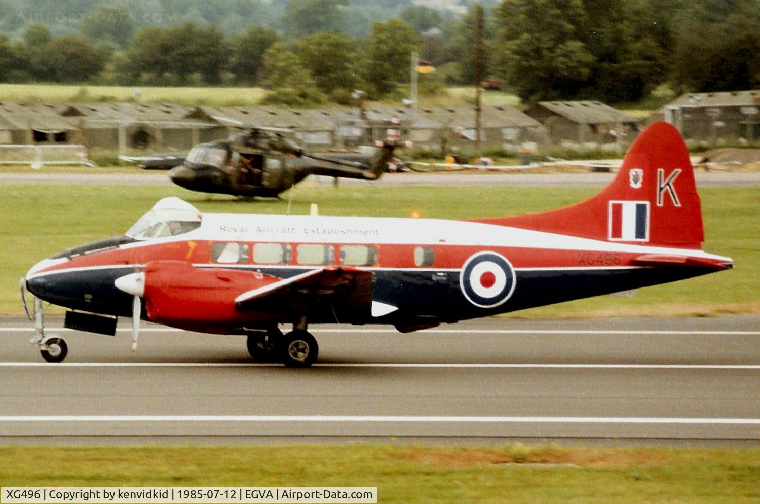 XG496, 1953 De Havilland DH-104 Devon C.2 C/N 04435, Royal Aircraft Establishment arriving at IAT as crew transport for ZA947.