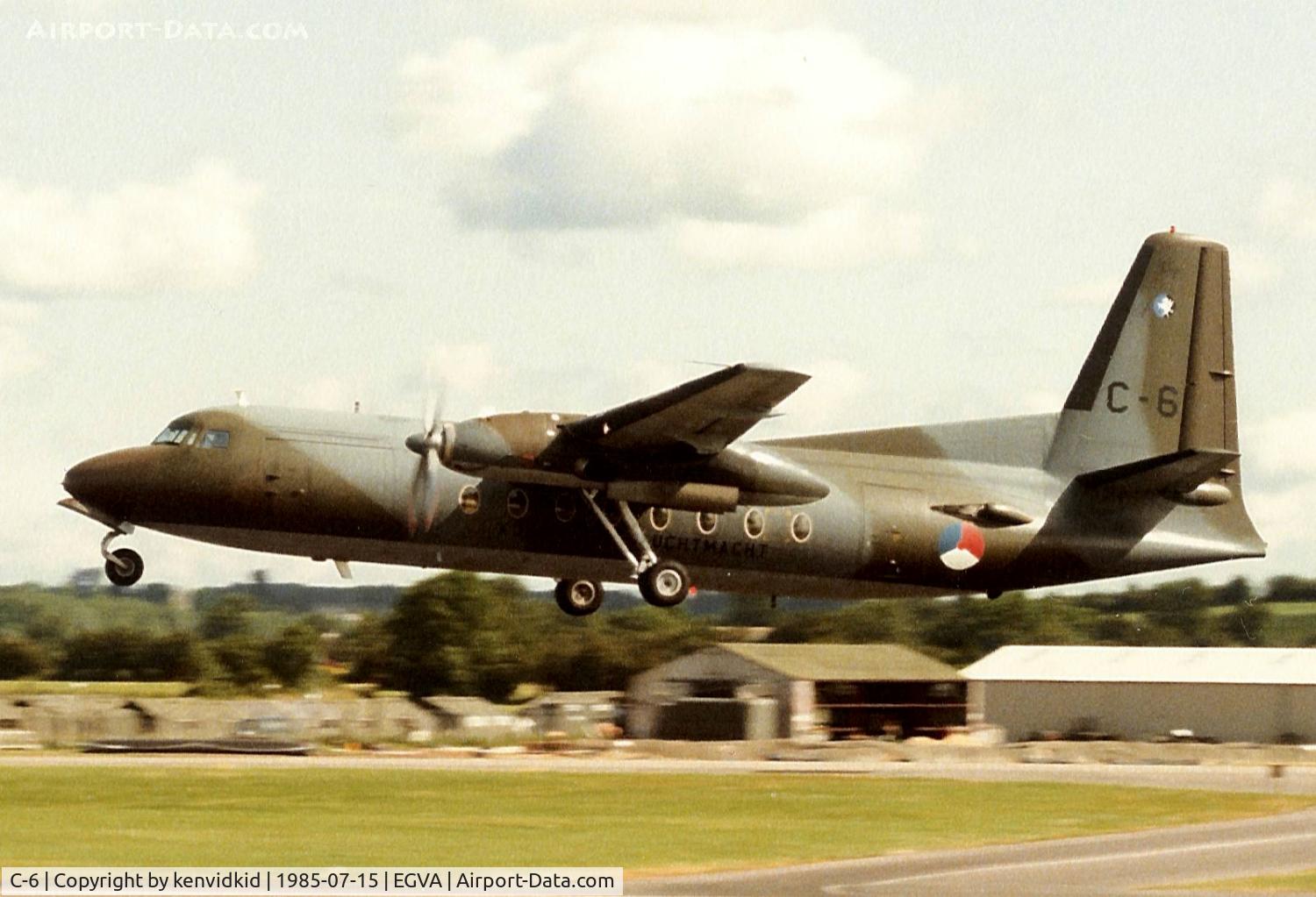 C-6, 1960 Fokker F-27-300M Troopship C/N 10156, Royal Netherlands Air Force departing IAT.