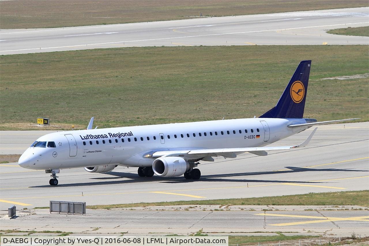 D-AEBG, 2011 Embraer 195LR (ERJ-190-200LR) C/N 19000423, Embraer ERJ-195LR, Taxiing to holding point rwy 31R, Marseille-Provence Airport (LFML-MRS)