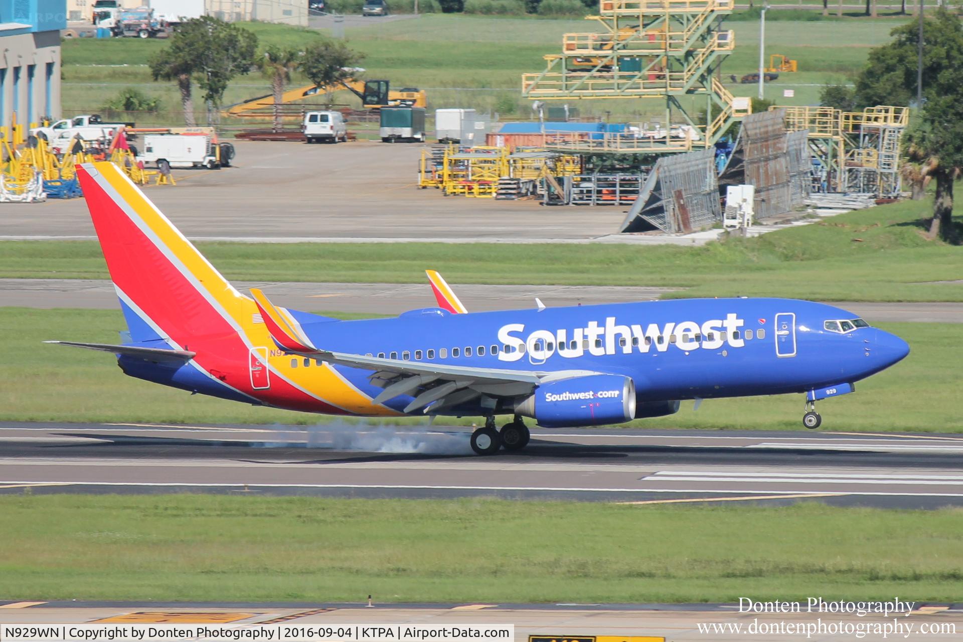 N929WN, 2008 Boeing 737-7H4 C/N 36631, Southwest Flight 692 (N929WN) arrives at Tampa International Airport following flight from McCarran International Airport
