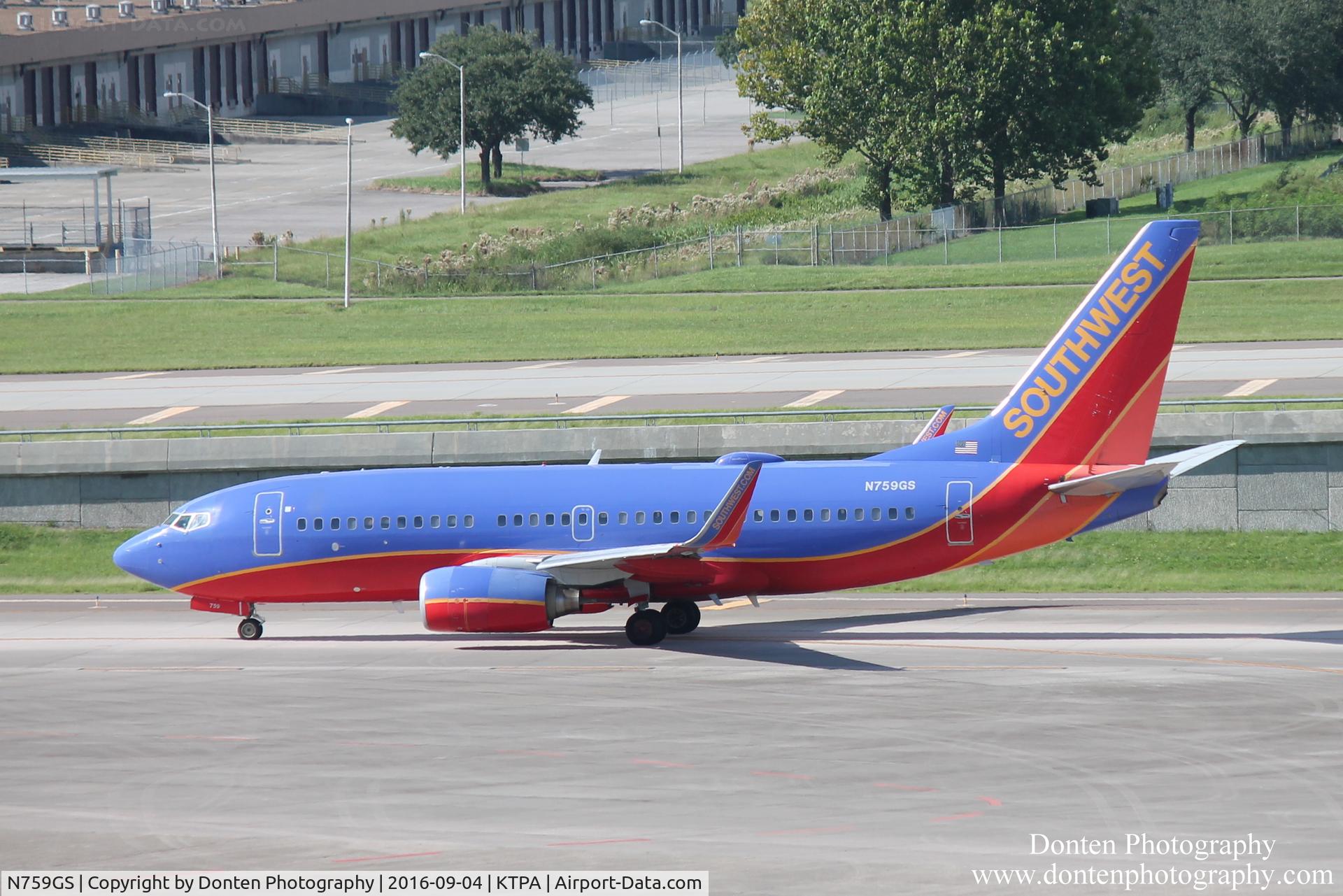 N759GS, 1999 Boeing 737-7H4 C/N 30544, Southwest Flight 5105 (N759GS) taxis for departure at Tampa International Airport prior to flight to Memphis International Airport