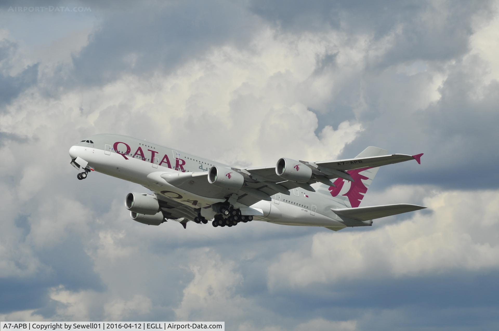 A7-APB, 2013 Airbus A380-861 C/N 143, Departing Heathrow