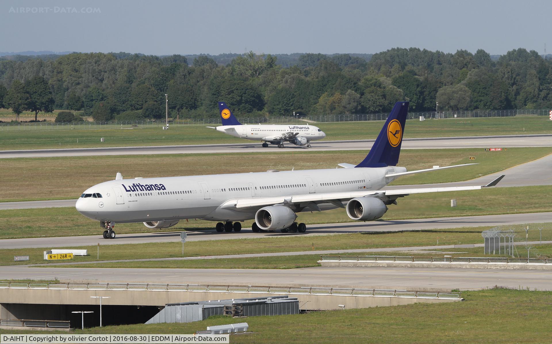 D-AIHT, 2008 Airbus A340-642 C/N 846, about to take off from munich