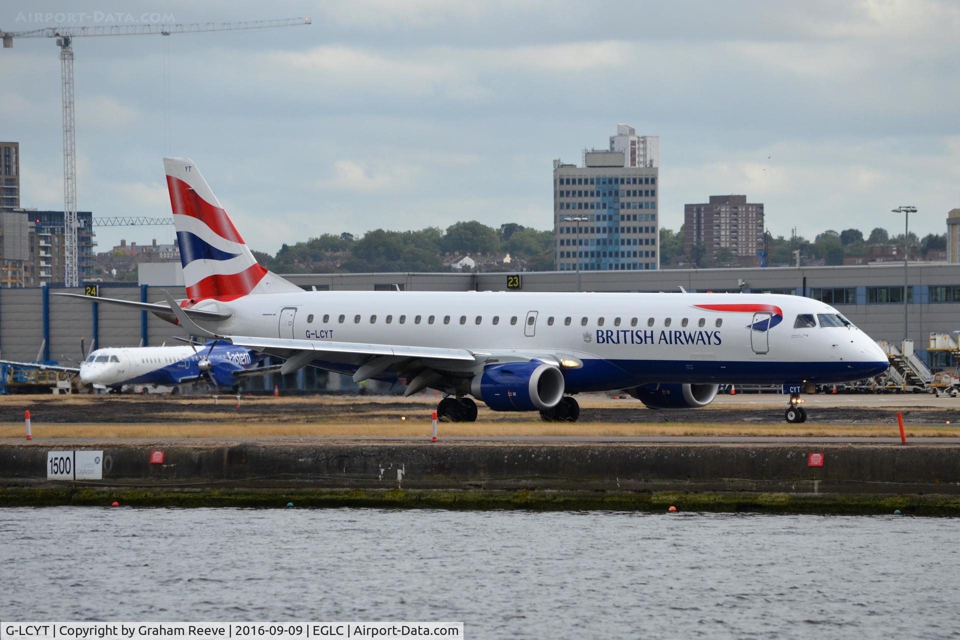 G-LCYT, 2014 Embraer 190SR (ERJ-190-100SR) C/N 19000670, Just landed at London City.