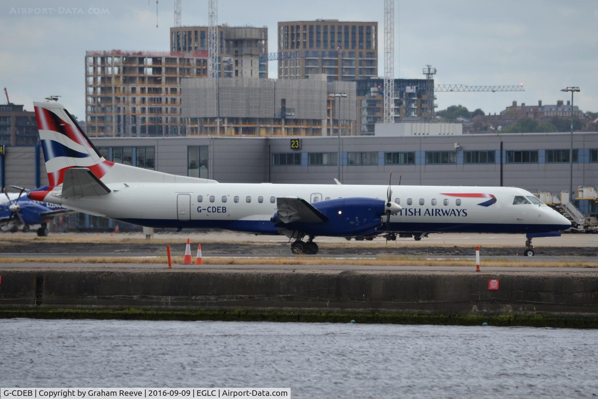 G-CDEB, 1996 Saab 2000 C/N 2000-036, Just landed at London City.