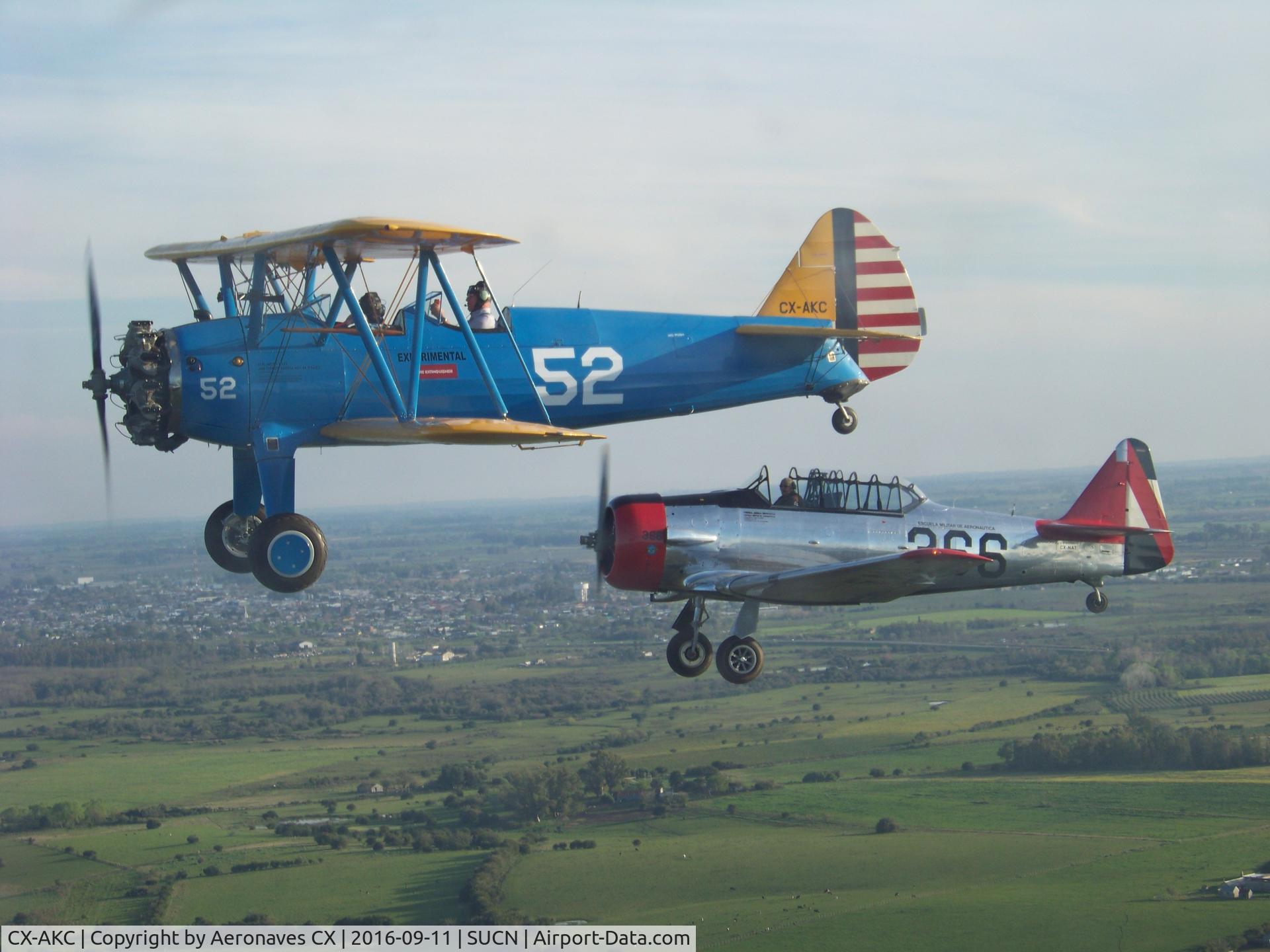 CX-AKC, Boeing PT-17 Kaydet (A75N1) C/N 75-3159, Vuelo en formación junto al North American AT-6D Texan FAU 366 en Festival Aéreo en Aero Club Canelones 10 Y 11 Setiembre 2016