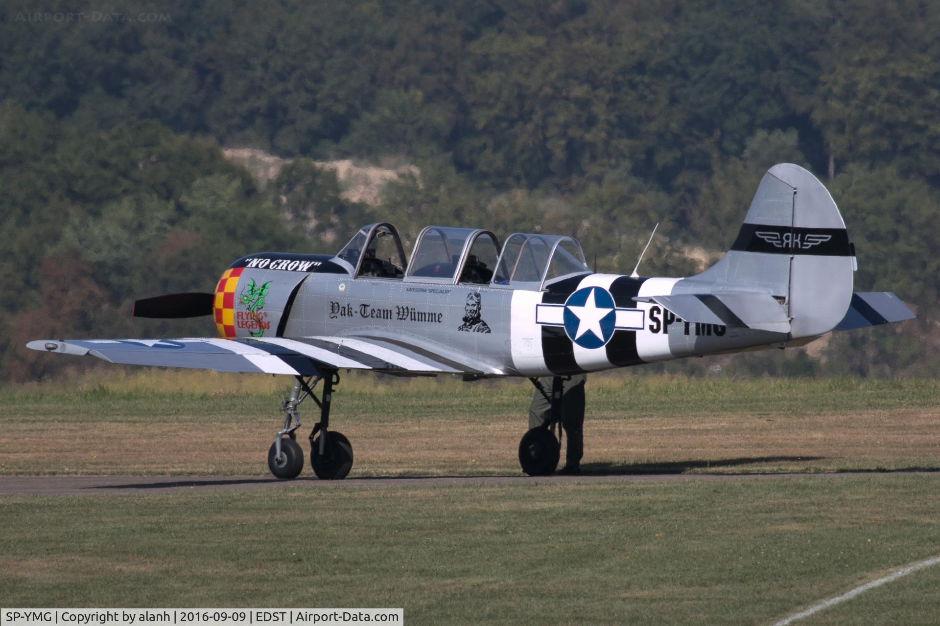 SP-YMG, 1991 Yakovlev Yak-52 C/N 9111503, Parked near the fueling bowser at Oldtimer Fliegertreffen 2016