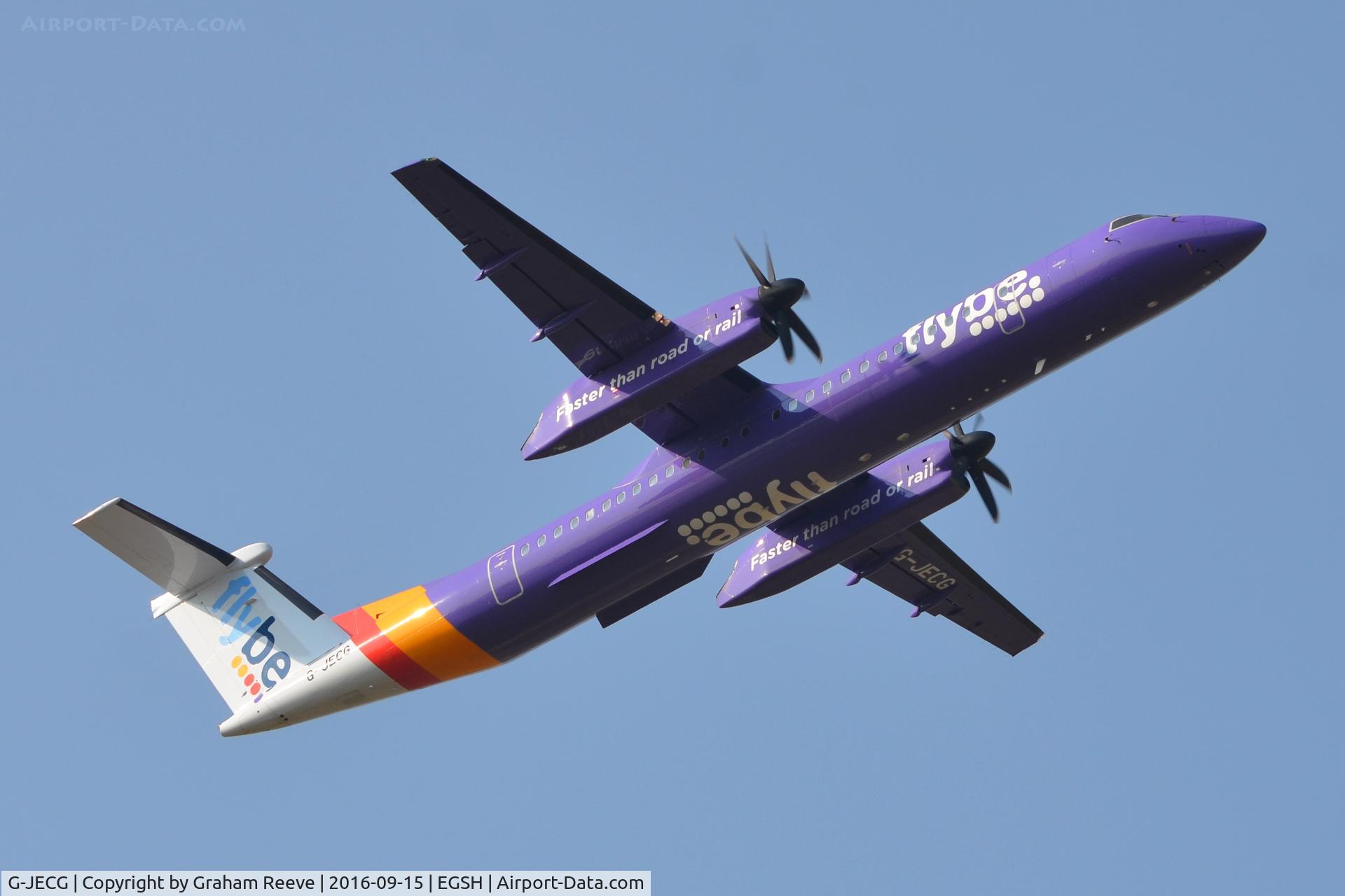 G-JECG, 2004 De Havilland Canada DHC-8-402Q Dash 8 C/N 4098, Departing from Norwich.