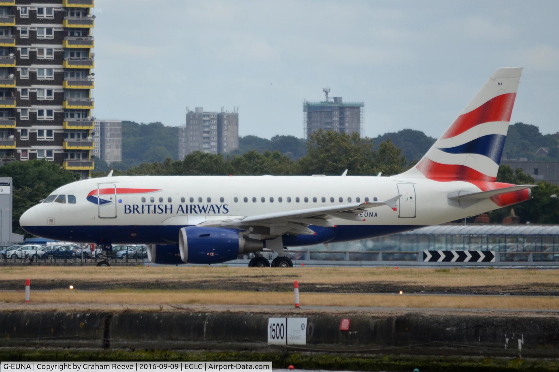 G-EUNA, 2009 Airbus A318-112 C/N 4007, About to depart from London City.