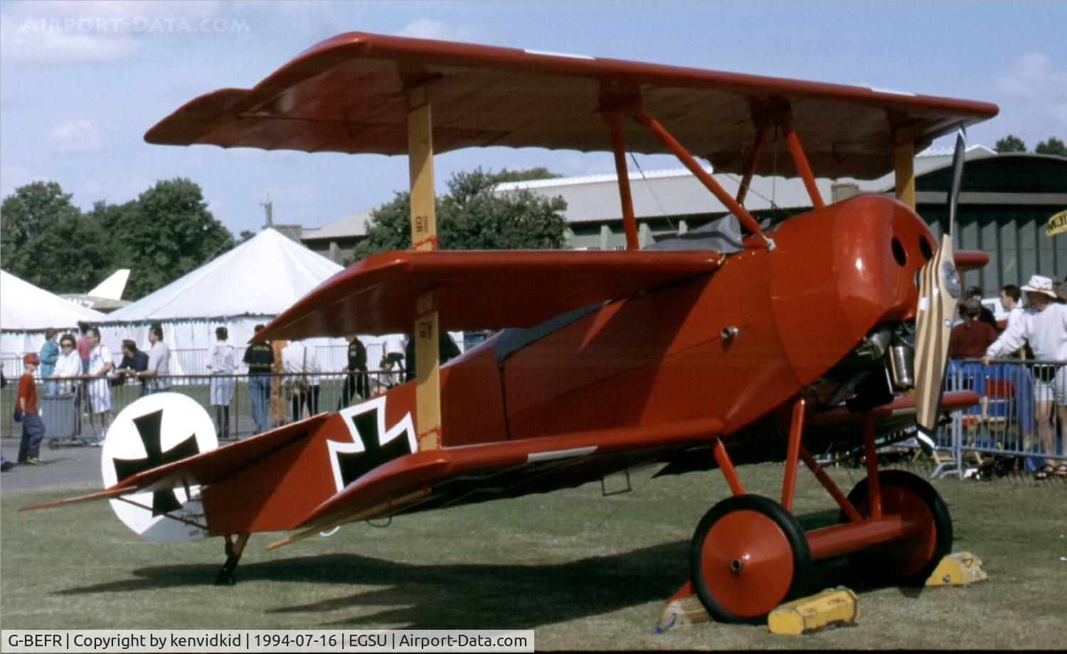 G-BEFR, 1976 Fokker Dr.1 Triplane Replica C/N WA1, At the 1994 Flying Legends Air Show.