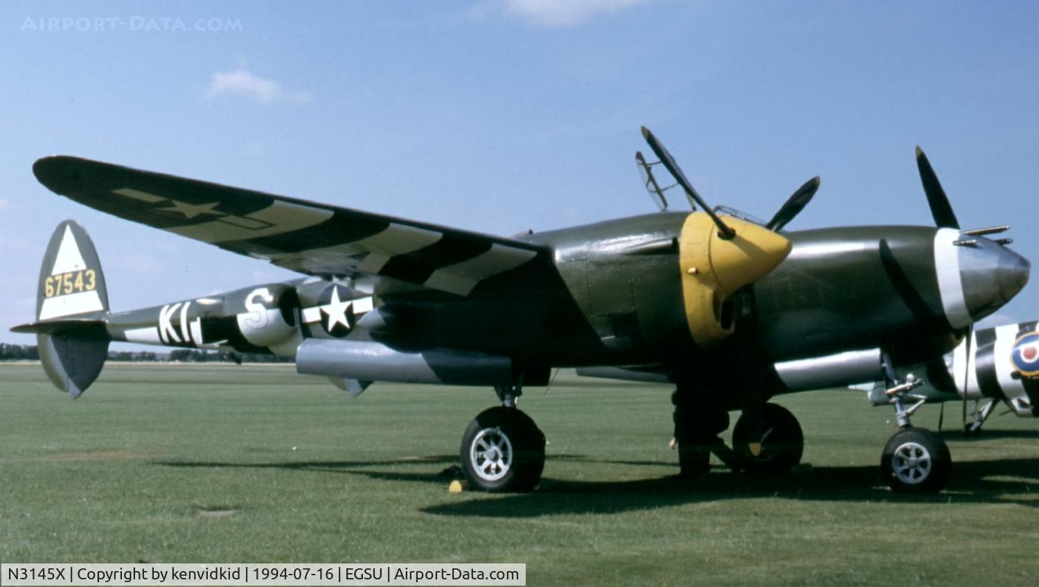 N3145X, 1943 Lockheed P-38J Lightning C/N 2054, At the 1994 Flying Legends Air Show.