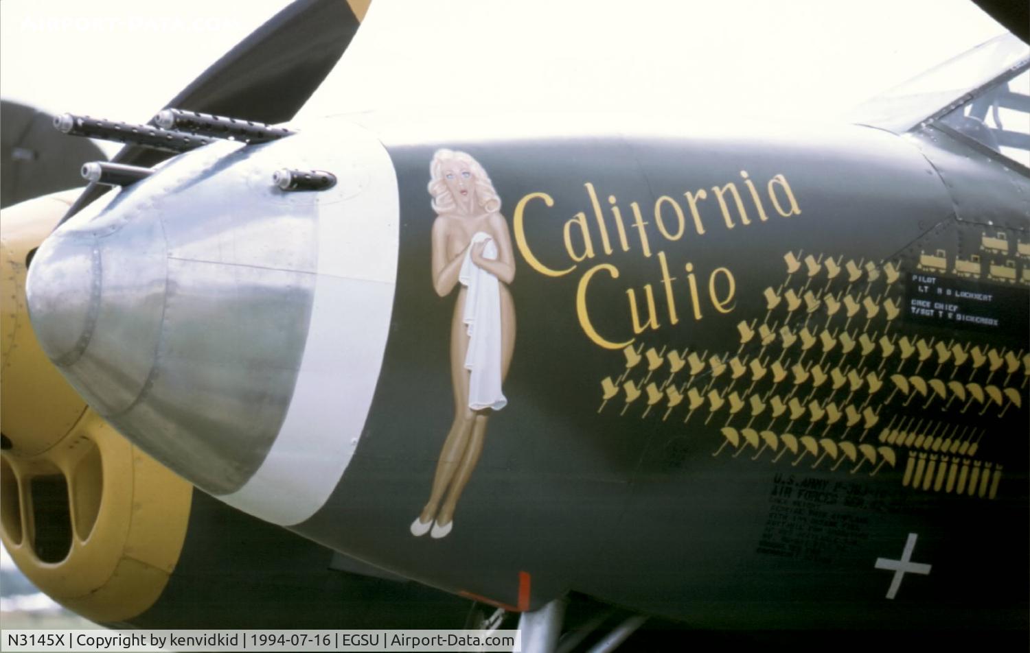 N3145X, 1943 Lockheed P-38J Lightning C/N 2054, At the 1994 Flying Legends Air Show.