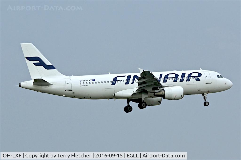 OH-LXF, 2002 Airbus A320-214 C/N 1712, On approach to  London Heathrow