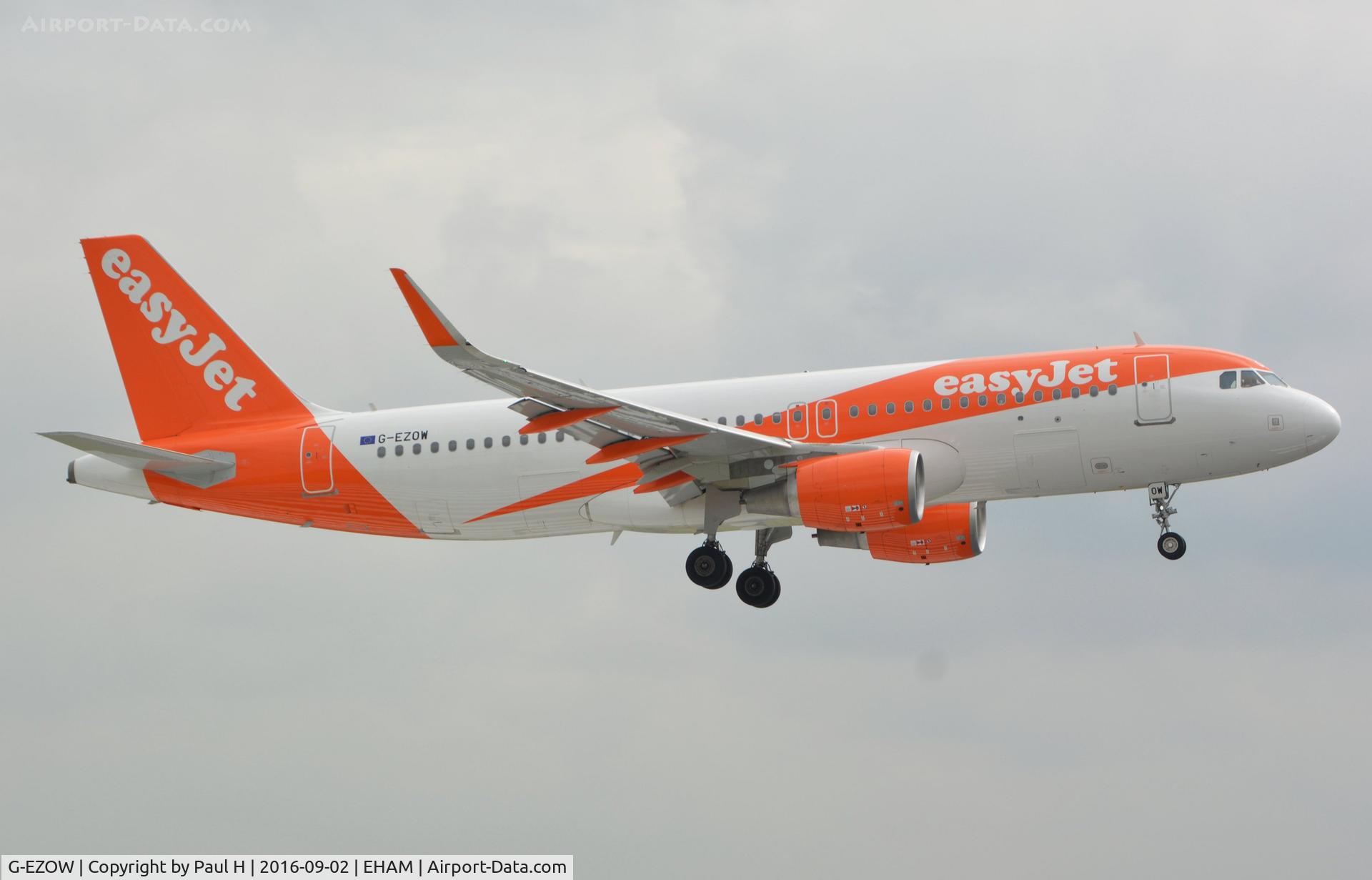 G-EZOW, 2015 Airbus A320-214 C/N 6834, A320 seconds from touching down at the Polderbaan