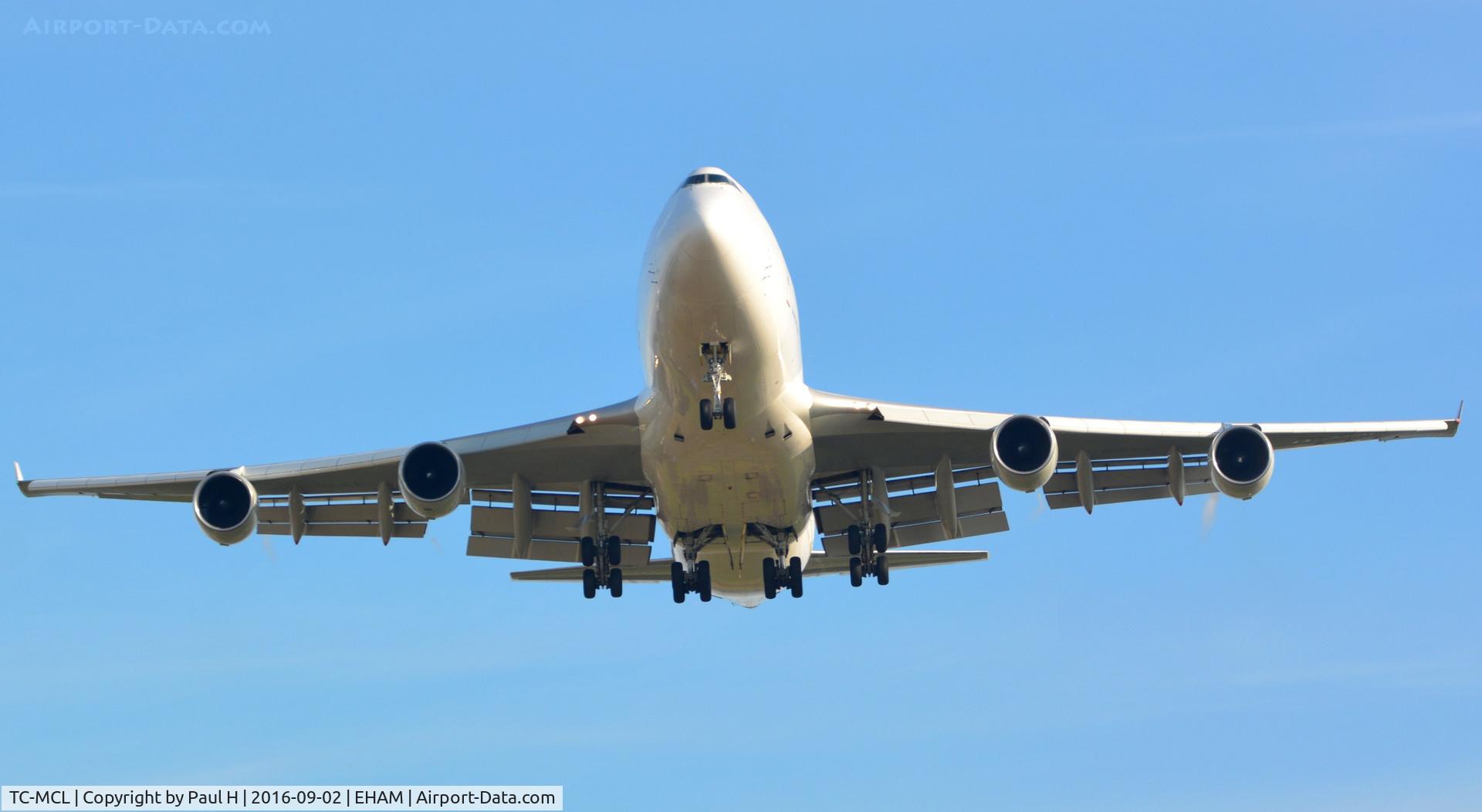 TC-MCL, 2003 Boeing 747-412F C/N 32897, B-747F seconds from touching down at the Polderbaan