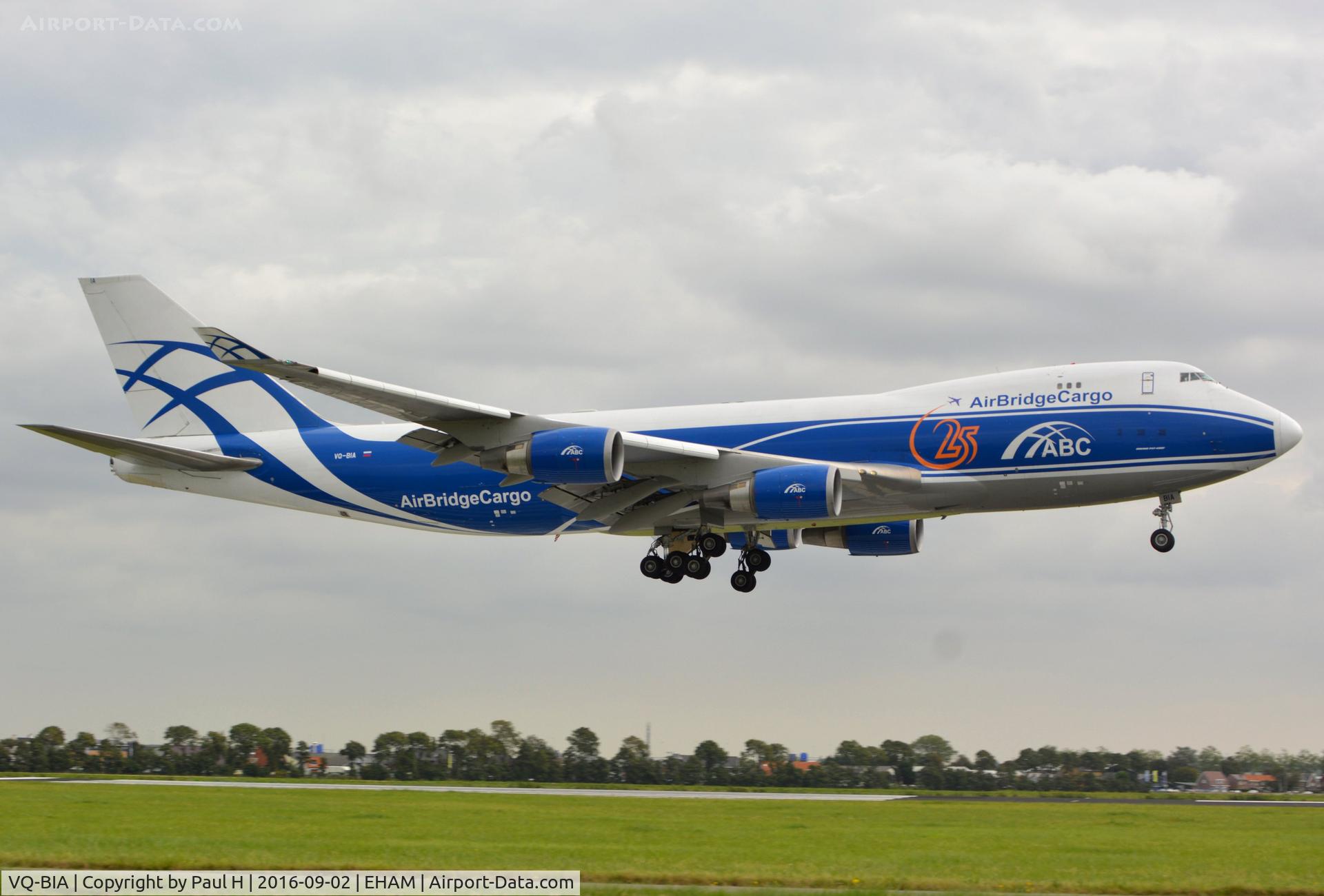 VQ-BIA, 2009 Boeing 747-4KZF (SCD) C/N 36785, B-747F seconds from touching down at the Polderbaan