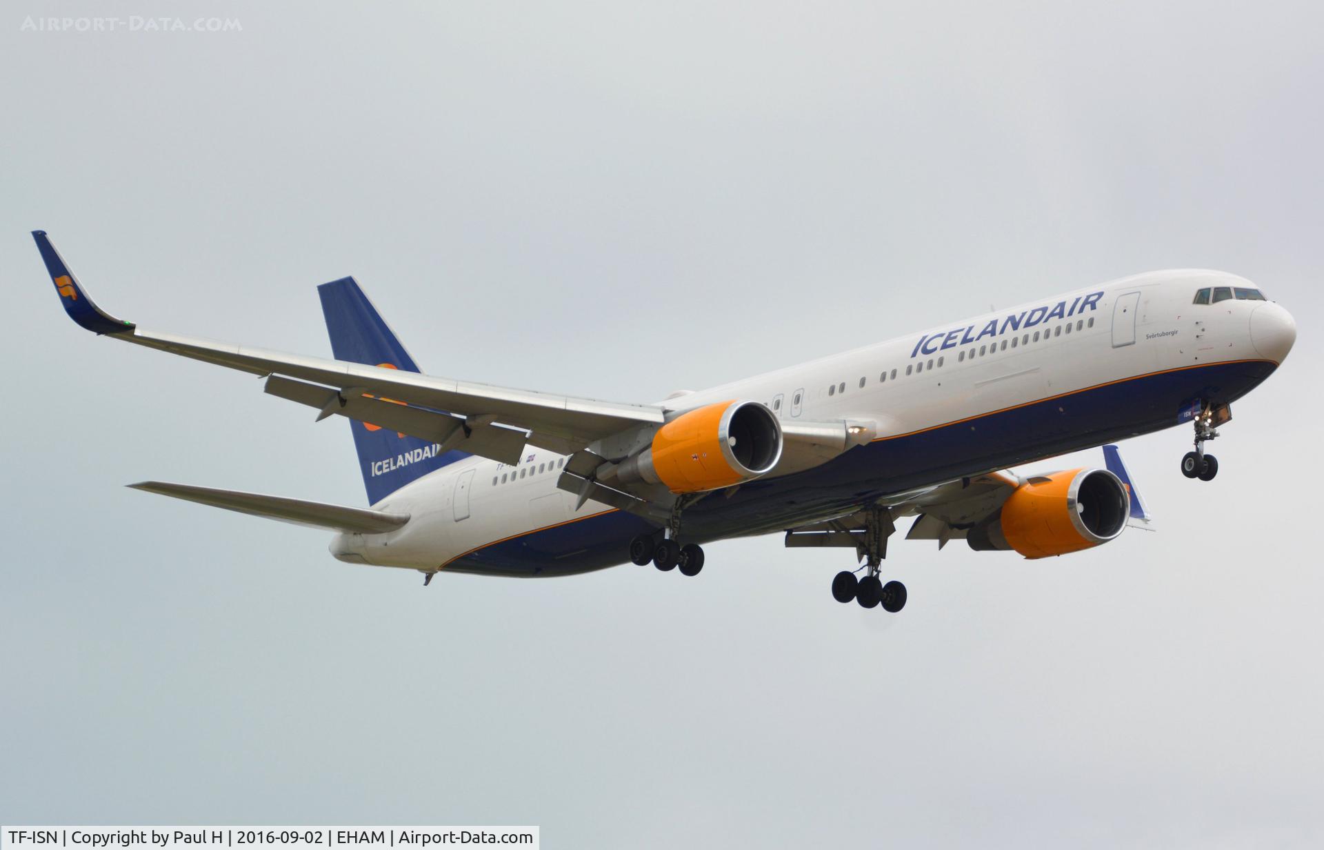 TF-ISN, 2000 Boeing 767-319 C/N 30586, B-767 seconds from touching down at the Polderbaan