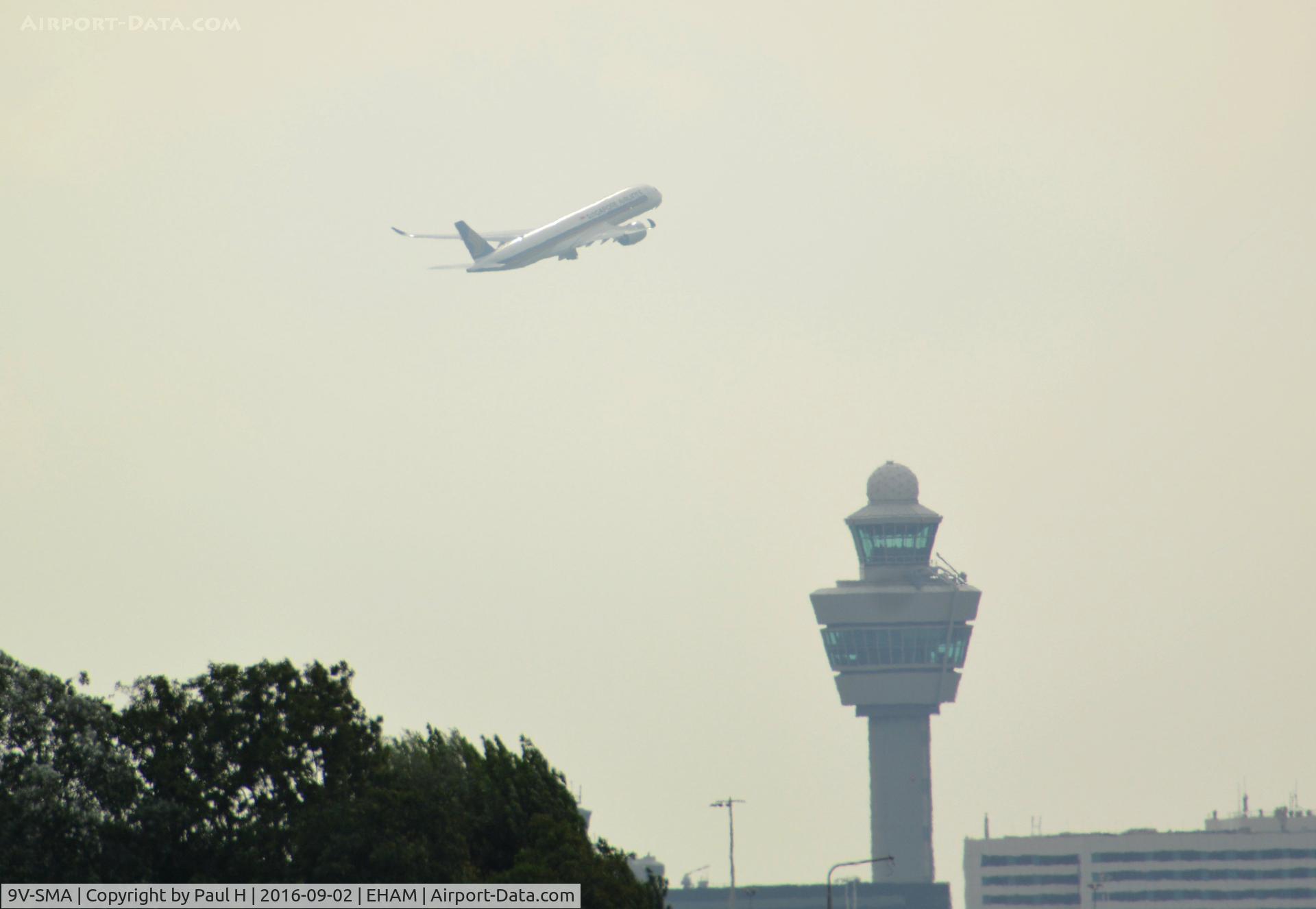 9V-SMA, 2016 Airbus A350-941 C/N 026, Singapore Airlines A350-900 rocketing out of Schiphol Airport Amsterdam