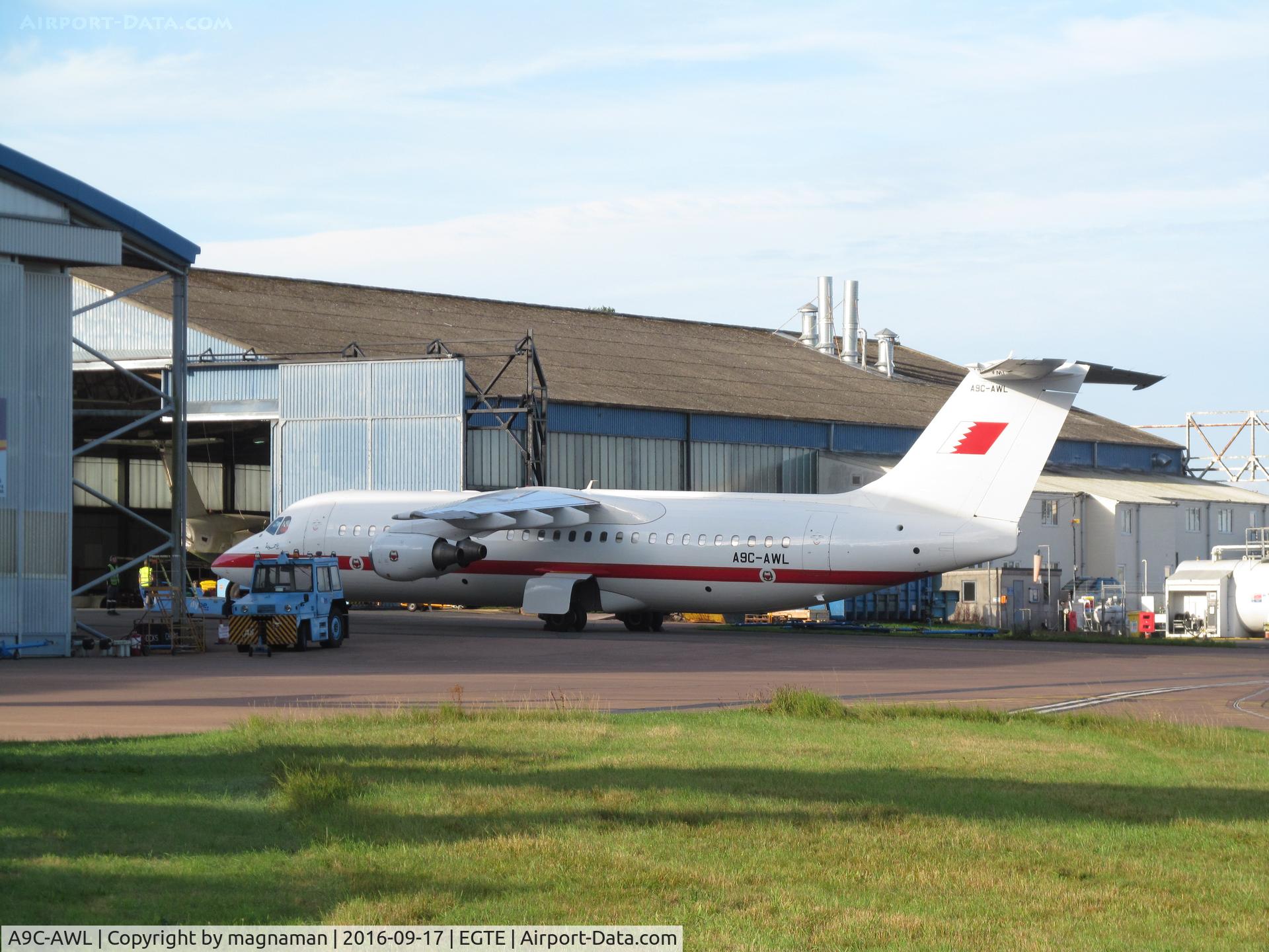 A9C-AWL, 2001 British Aerospace Avro 146-RJ100 C/N E3386, Bahrain defence force - regulars here for maintenance