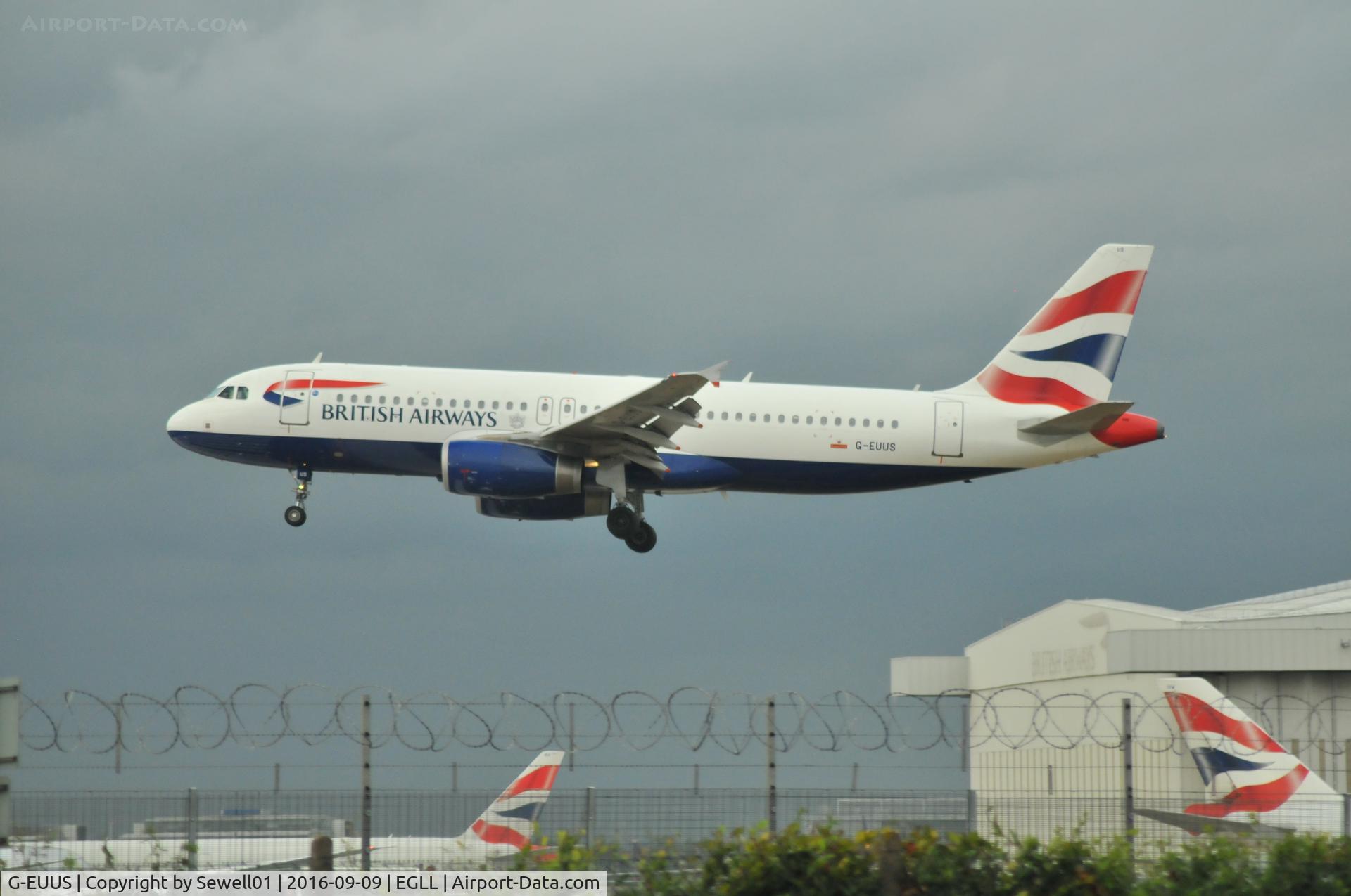 G-EUUS, 2007 Airbus A320-232 C/N 3301, Landing at LHR