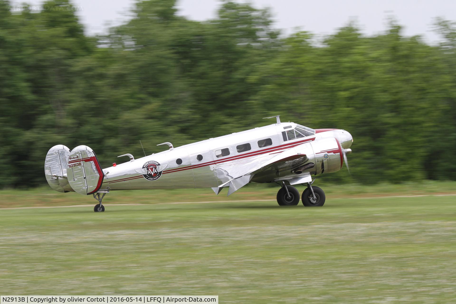 N2913B, 1953 Beech D18S C/N A-963, landing at Ferté Alais 2016 airshow