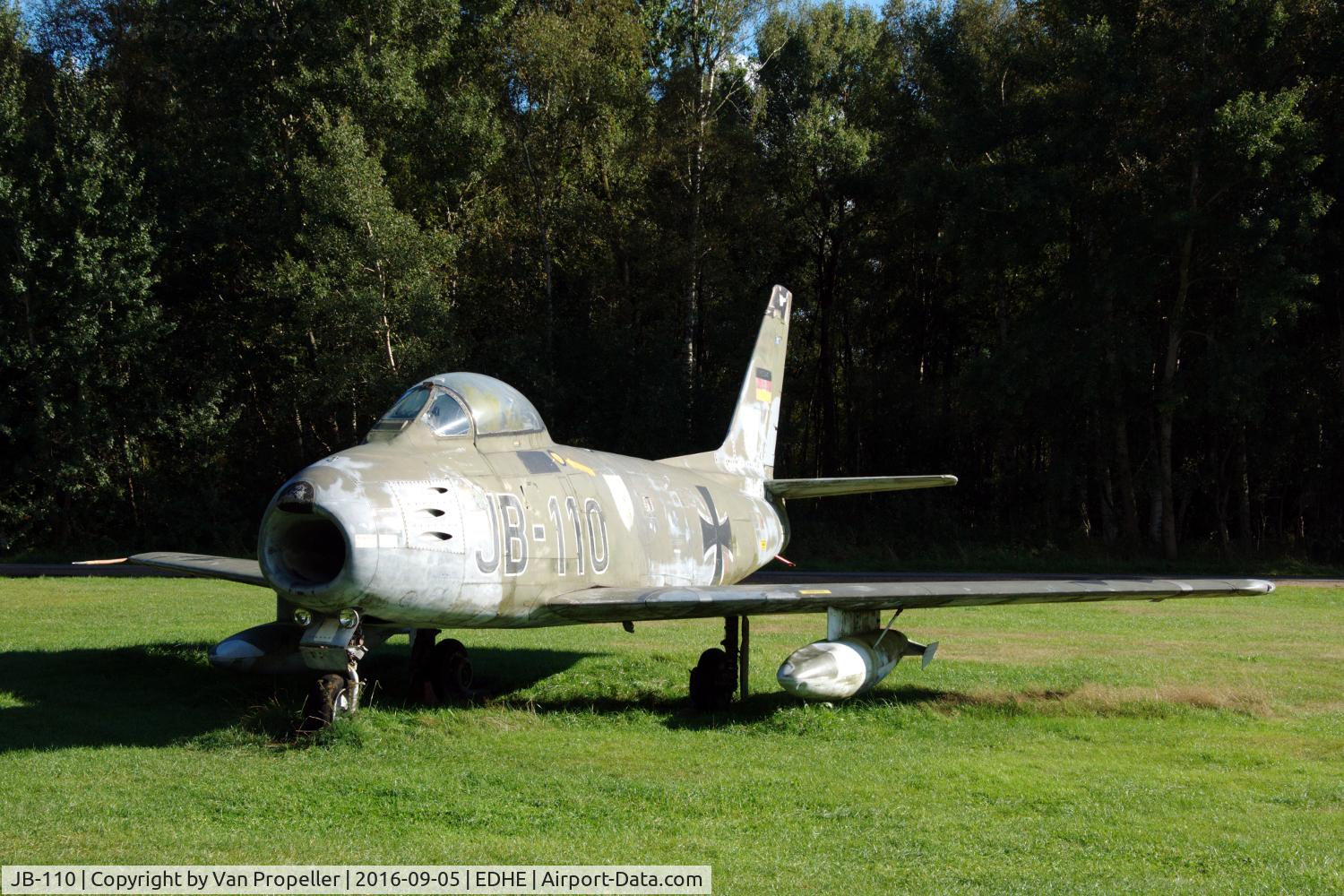 JB-110, Canadair CL-13B Sabre 6 C/N S6-1643, Well-worn Luftwaffe Sabre near the tower at Uetersen airfield, Germany
