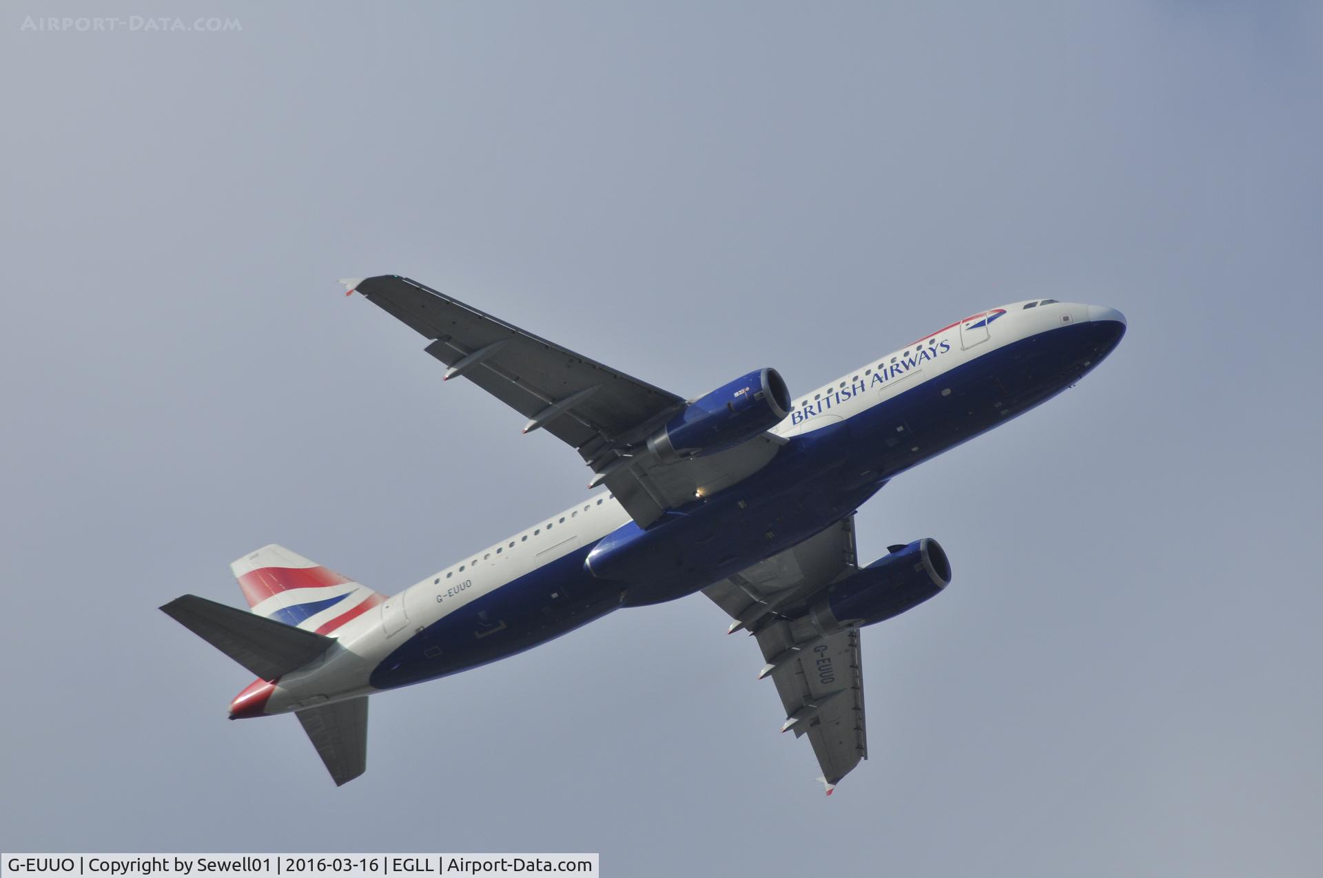 G-EUUO, 2003 Airbus A320-232 C/N 1958, Departing LHR