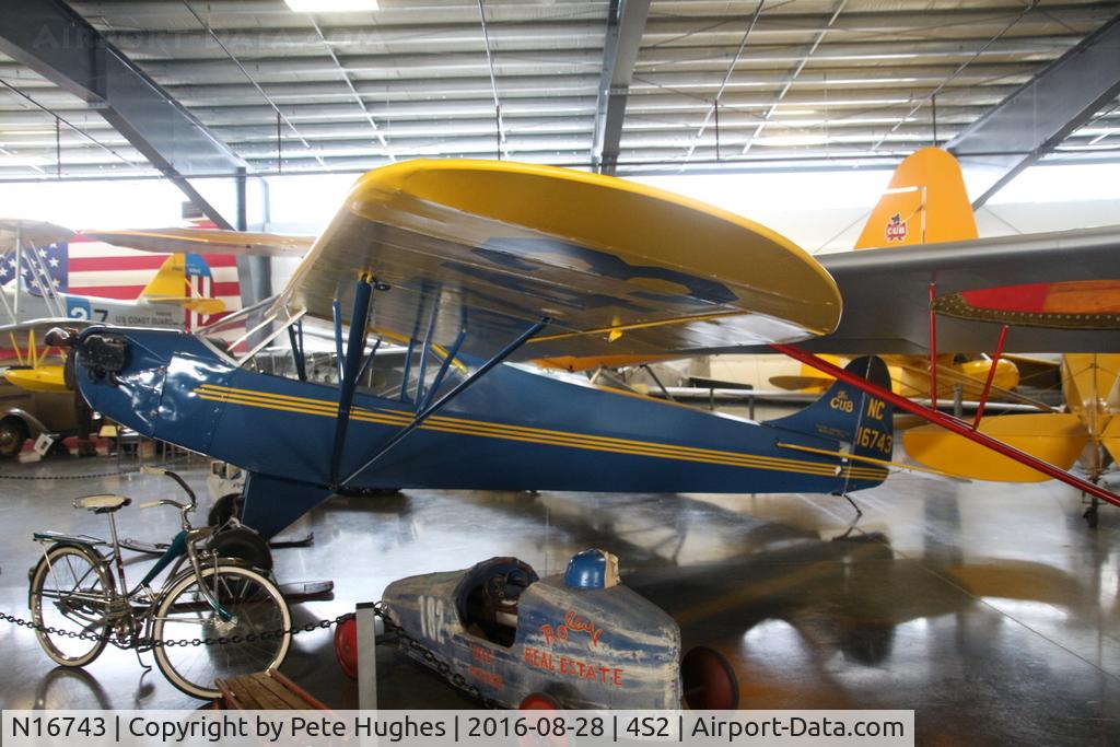 N16743, 1936 Taylor J-2 Cub C/N 580, NC16743, 1936 Taylor J-2 Cub c/n 580, at the superb Western Antique Aeroplane and Automobile Museum at Hood River, Oregon
