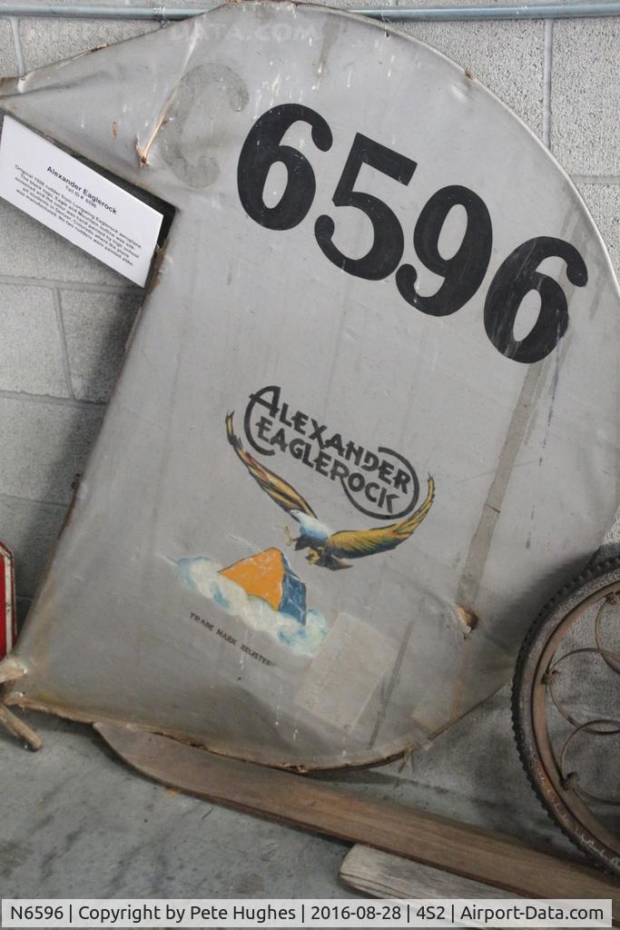 N6596, Alexander Long Wing Eaglerock C/N 482, N6596, showing evidence as C6596, Alexander Eaglerock c/n 482, original 1928 rudder, at Western Antique Aeroplane and Automobile Museum at Hood River, Oregon