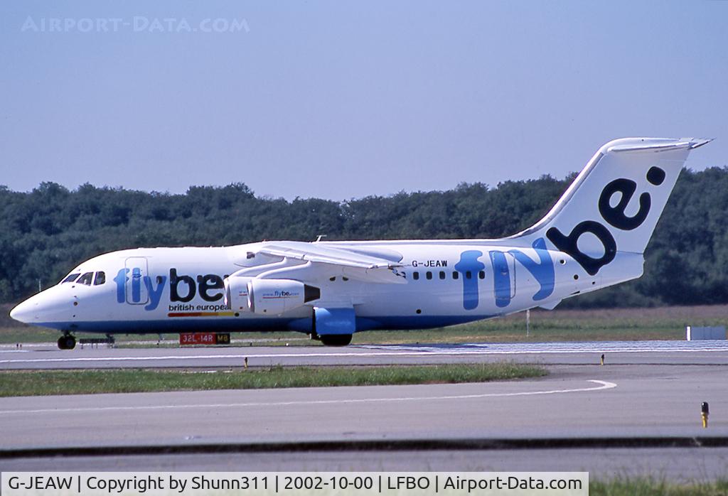 G-JEAW, 1986 British Aerospace BAe.146-200 C/N E2059, Ready for take off from rwy 15L... FlyBe c/s with additional British European titles
