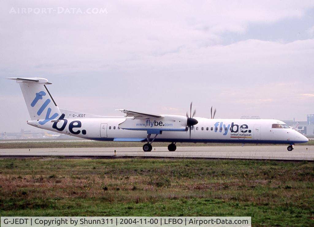 G-JEDT, 2003 De Havilland Canada DHC-8-402Q Dash 8 C/N 4088, Lining up rwy 15L for departure... FlyBe c/s with additional British European titles