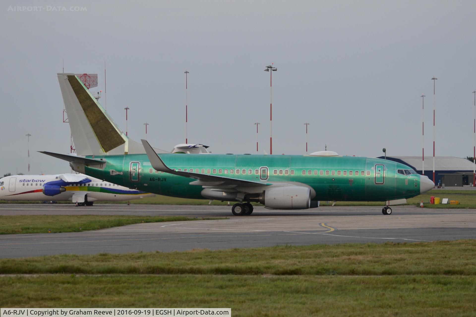 A6-RJV, Boeing 737-77W BBJ C/N 62467/5564, Just landed at Norwich.