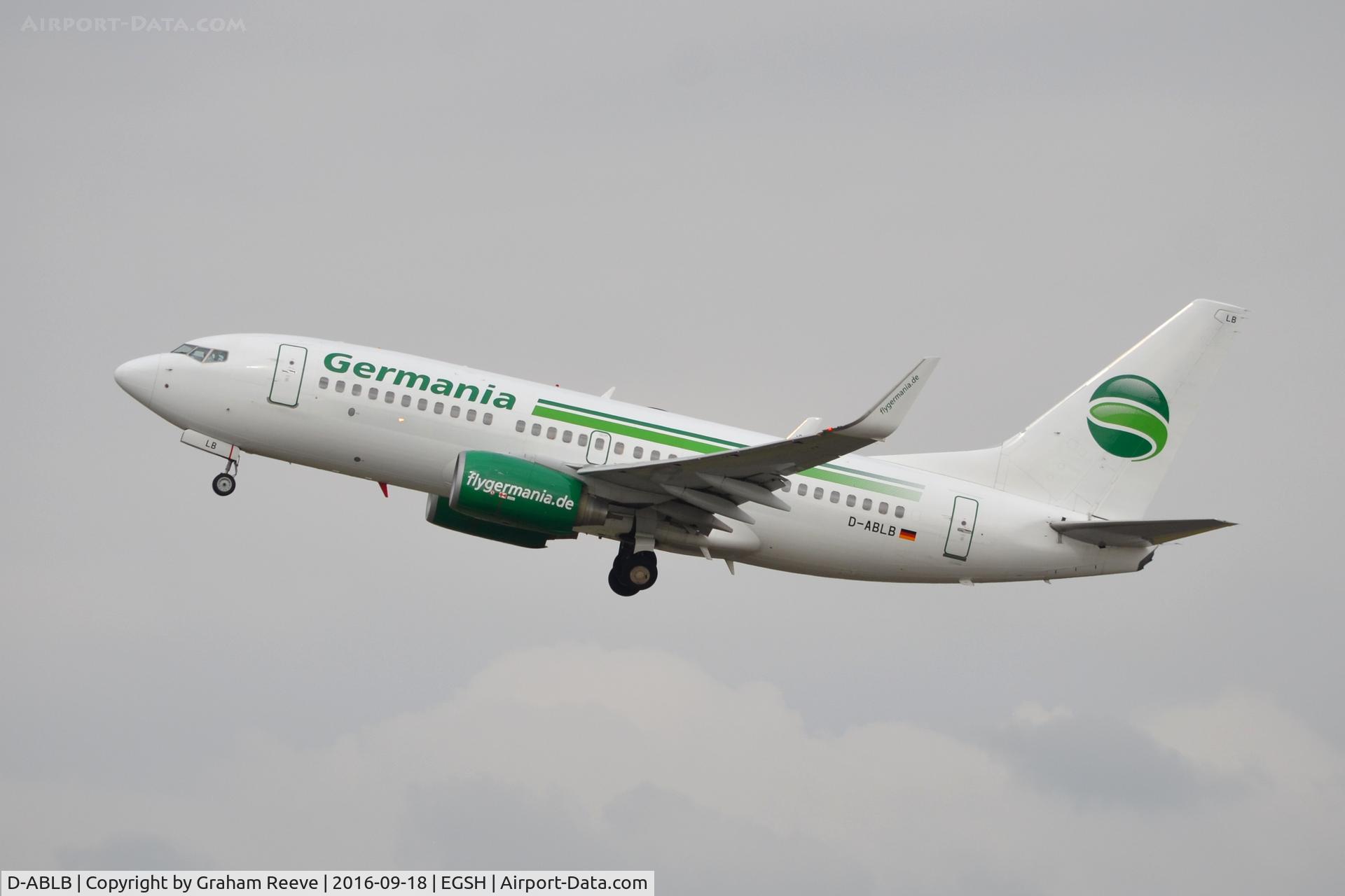 D-ABLB, 2008 Boeing 737-76J C/N 36115, Departing from Norwich.