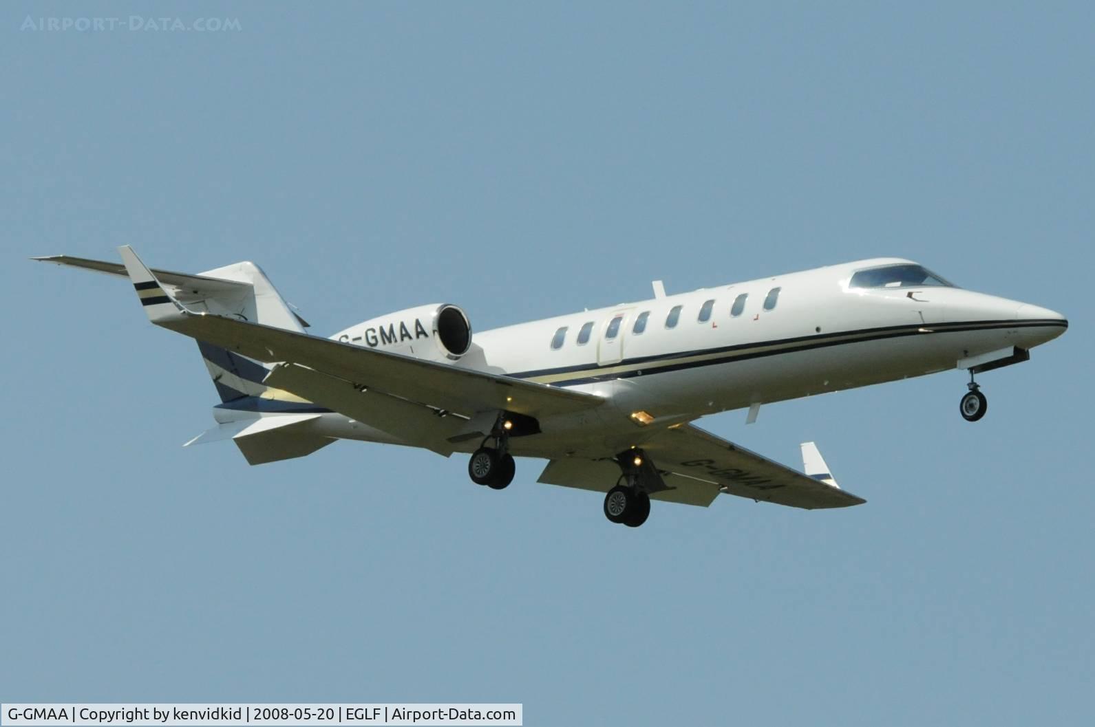 G-GMAA, 2001 Learjet 45 C/N 45-167, On finals to runway 06 at Farnborough.